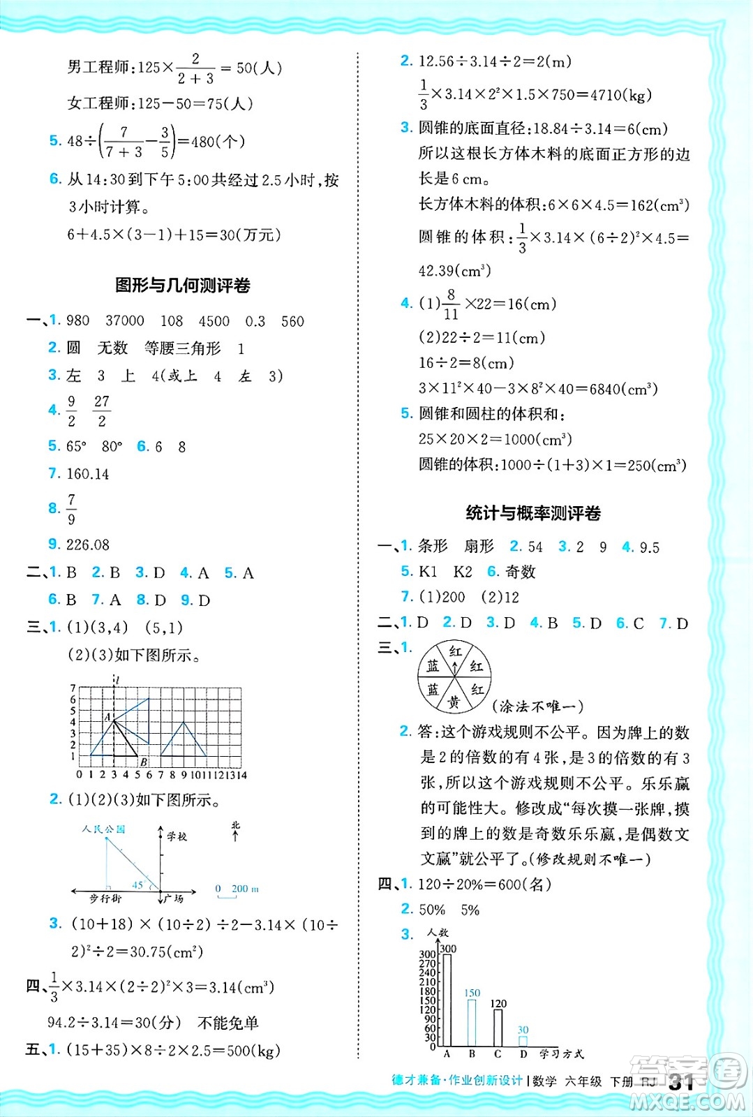 江西人民出版社2025年春王朝霞德才兼?zhèn)渥鳂I(yè)創(chuàng)新設(shè)計(jì)六年級(jí)數(shù)學(xué)下冊(cè)人教版答案