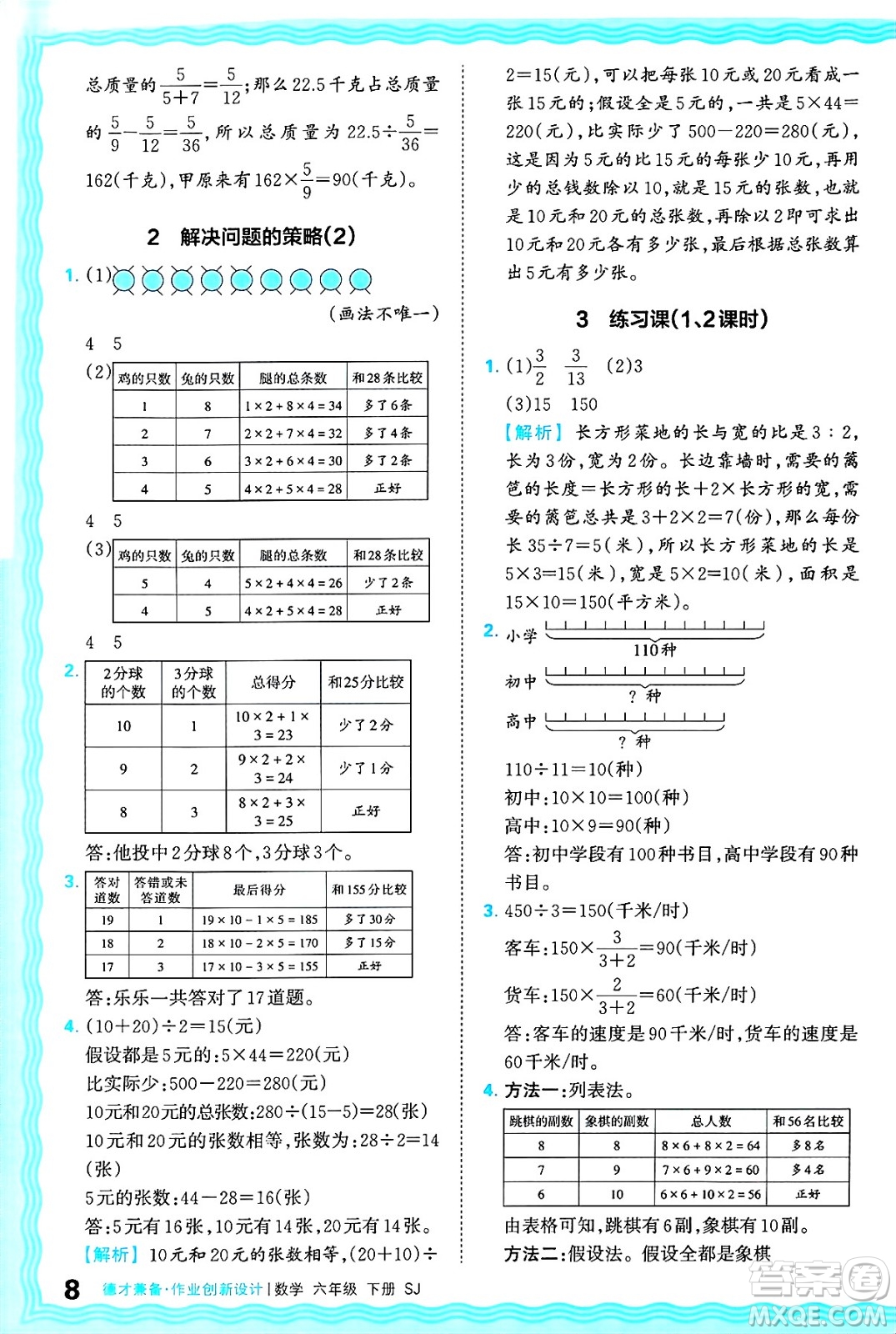 江西人民出版社2025年春王朝霞德才兼?zhèn)渥鳂I(yè)創(chuàng)新設(shè)計(jì)六年級(jí)數(shù)學(xué)下冊(cè)蘇教版答案