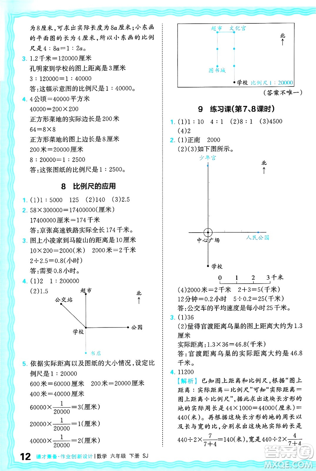 江西人民出版社2025年春王朝霞德才兼?zhèn)渥鳂I(yè)創(chuàng)新設(shè)計(jì)六年級(jí)數(shù)學(xué)下冊(cè)蘇教版答案