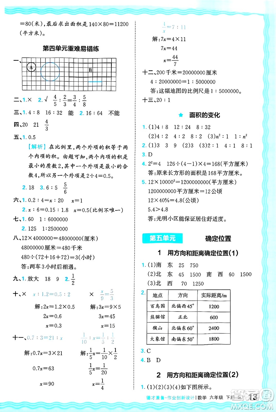 江西人民出版社2025年春王朝霞德才兼?zhèn)渥鳂I(yè)創(chuàng)新設(shè)計(jì)六年級(jí)數(shù)學(xué)下冊(cè)蘇教版答案