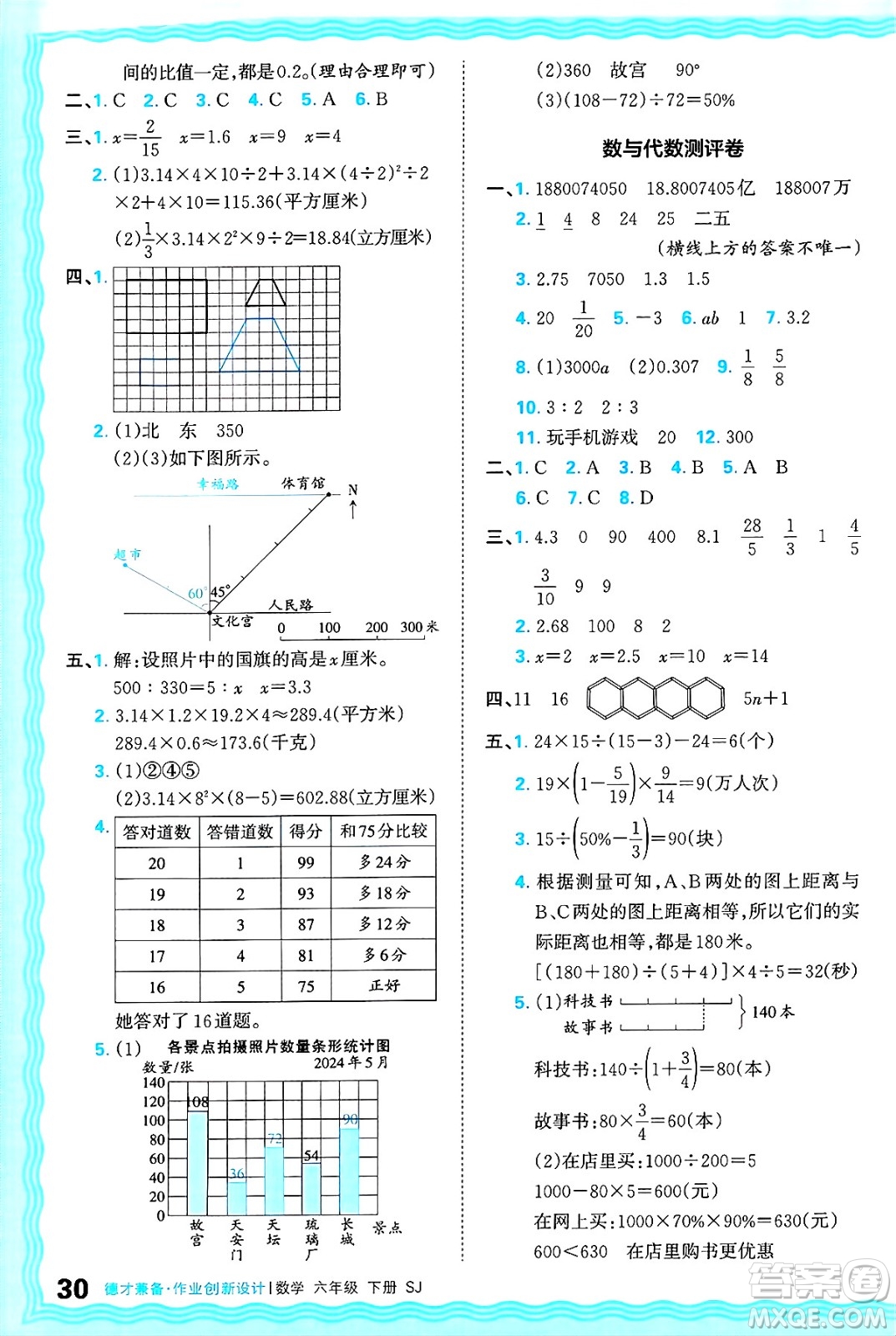 江西人民出版社2025年春王朝霞德才兼?zhèn)渥鳂I(yè)創(chuàng)新設(shè)計(jì)六年級(jí)數(shù)學(xué)下冊(cè)蘇教版答案