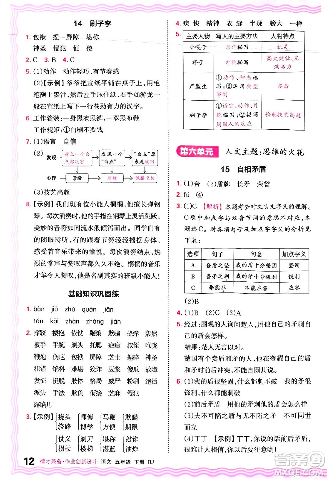 江西人民出版社2025年春王朝霞德才兼?zhèn)渥鳂I(yè)創(chuàng)新設(shè)計(jì)五年級語文下冊人教版答案