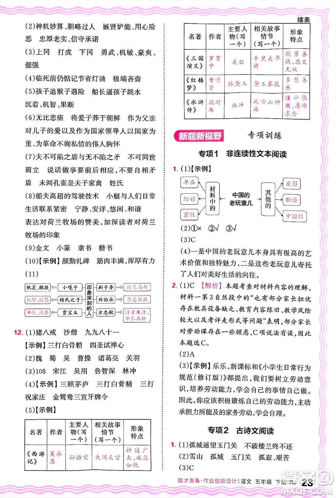江西人民出版社2025年春王朝霞德才兼?zhèn)渥鳂I(yè)創(chuàng)新設(shè)計(jì)五年級語文下冊人教版答案