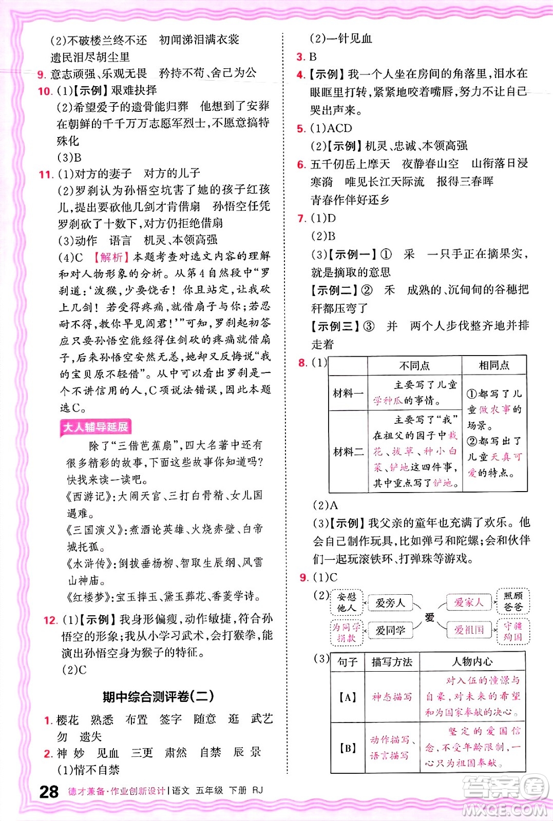 江西人民出版社2025年春王朝霞德才兼?zhèn)渥鳂I(yè)創(chuàng)新設(shè)計(jì)五年級語文下冊人教版答案