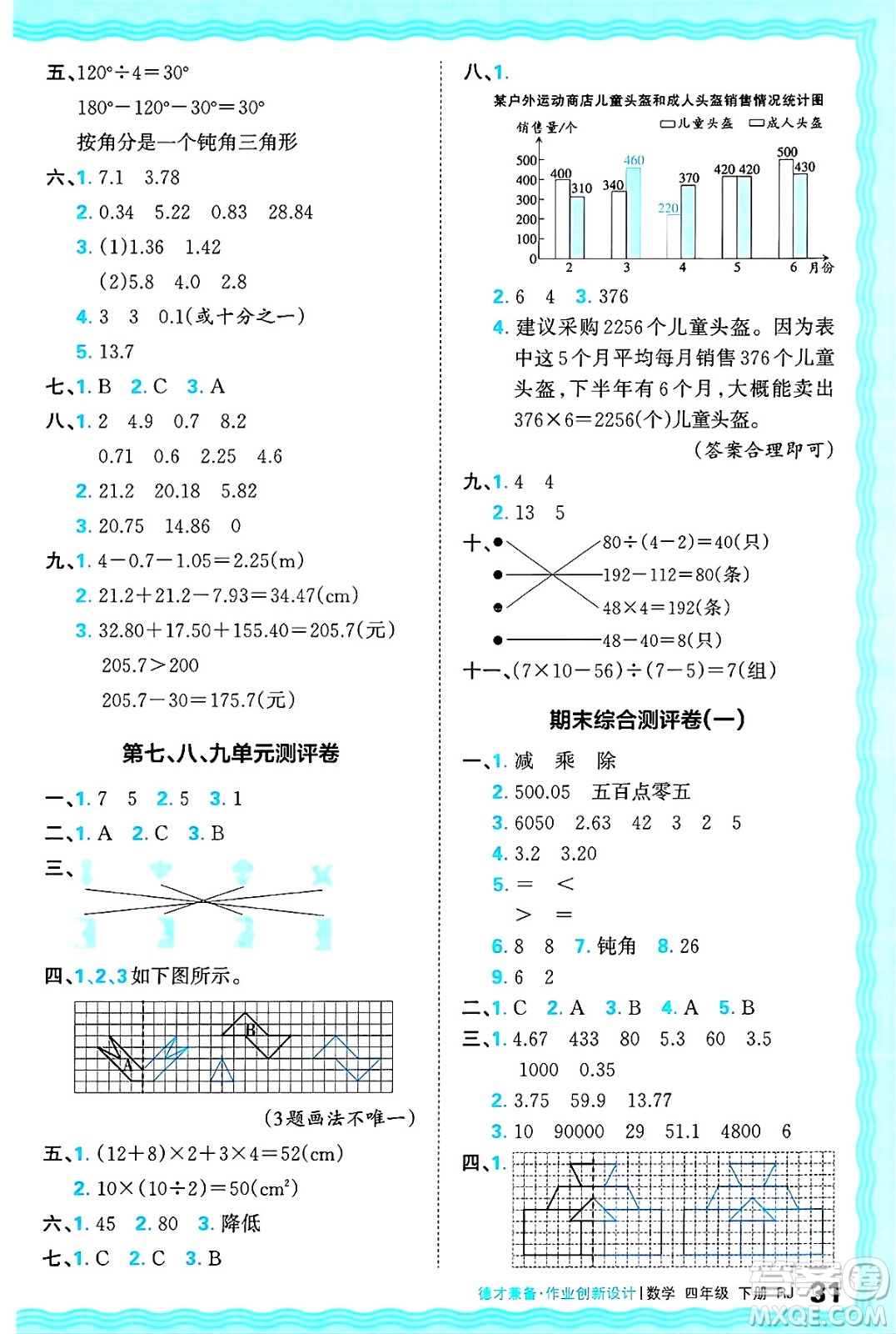江西人民出版社2025年春王朝霞德才兼?zhèn)渥鳂I(yè)創(chuàng)新設計四年級數(shù)學下冊人教版答案