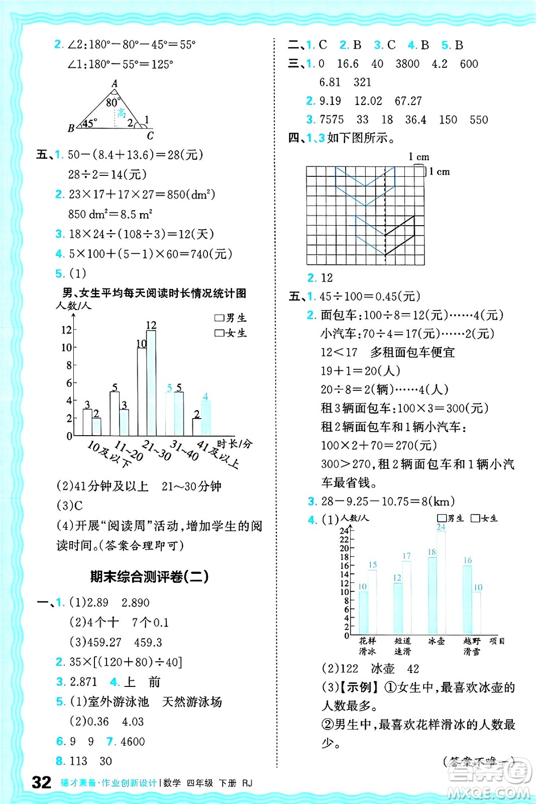 江西人民出版社2025年春王朝霞德才兼?zhèn)渥鳂I(yè)創(chuàng)新設計四年級數(shù)學下冊人教版答案