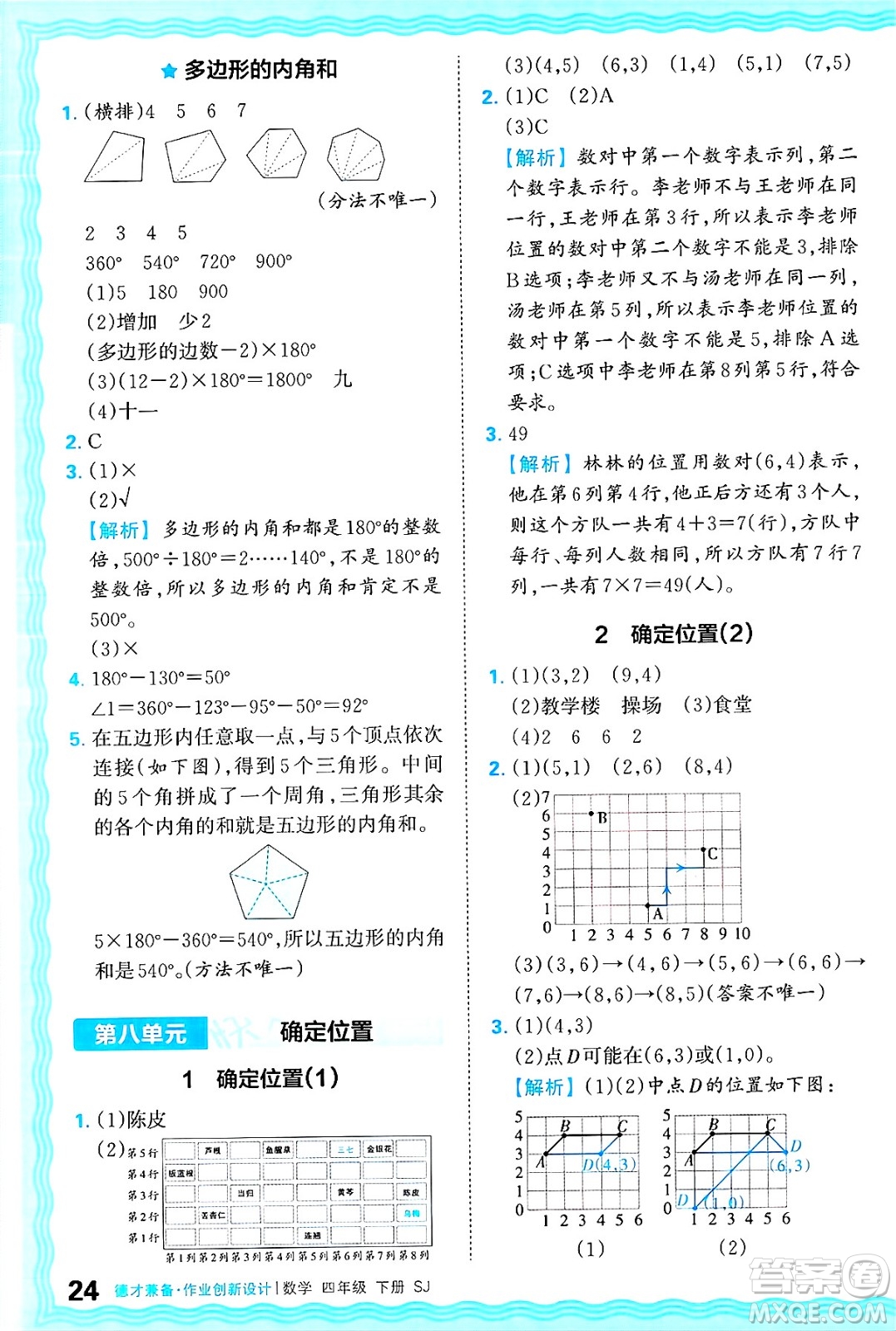 江西人民出版社2025年春王朝霞德才兼?zhèn)渥鳂I(yè)創(chuàng)新設(shè)計(jì)四年級(jí)數(shù)學(xué)下冊(cè)蘇教版答案