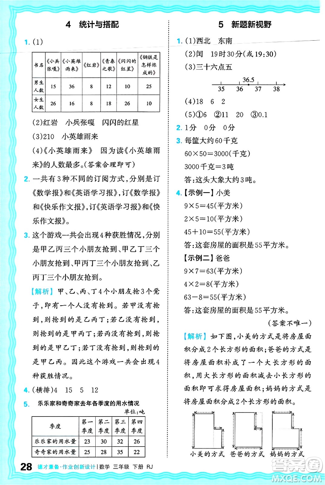 江西人民出版社2025年春王朝霞德才兼?zhèn)渥鳂I(yè)創(chuàng)新設(shè)計(jì)三年級(jí)數(shù)學(xué)下冊(cè)人教版答案