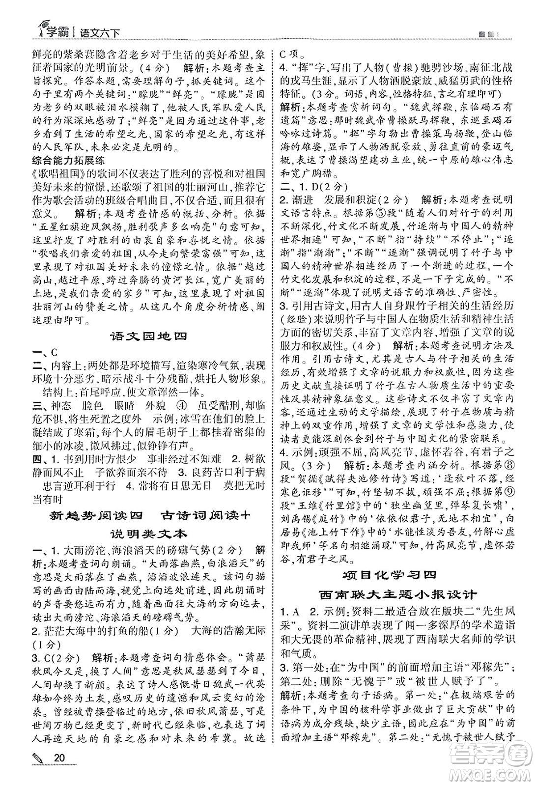 河海大學(xué)出版社2025年春5星學(xué)霸六年級(jí)語(yǔ)文下冊(cè)通用版答案
