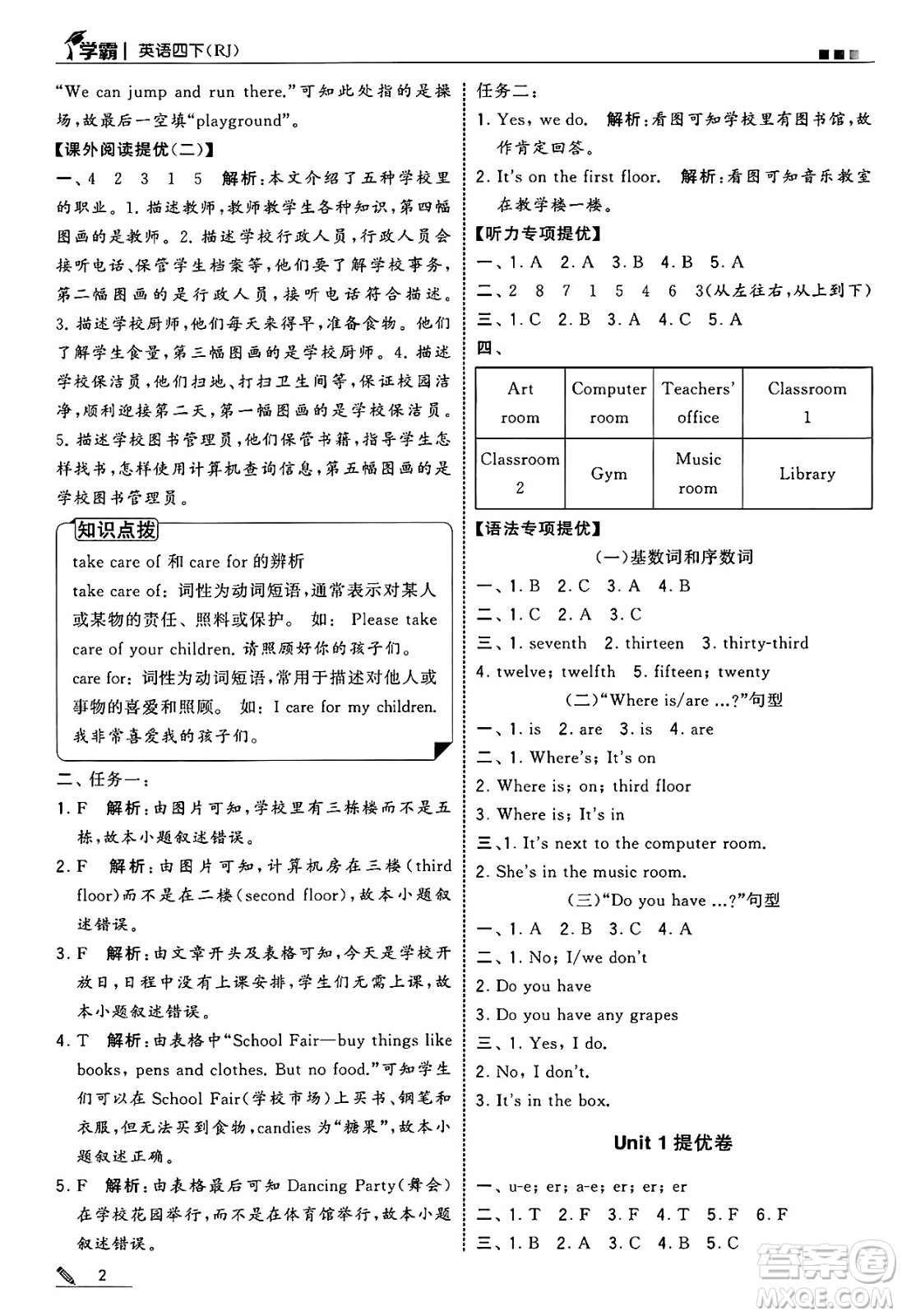 河海大學(xué)出版社2025年春5星學(xué)霸四年級(jí)英語下冊(cè)人教版答案
