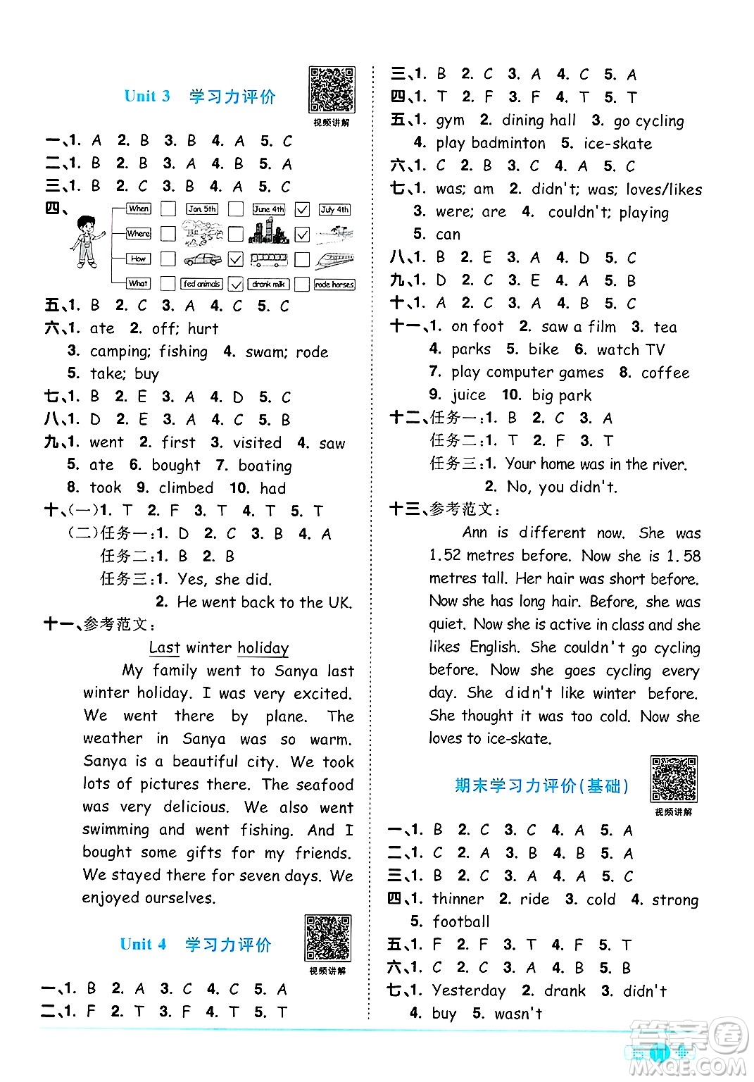 江西教育出版社2025年春陽光同學課時優(yōu)化作業(yè)六年級英語下冊人教PEP版答案
