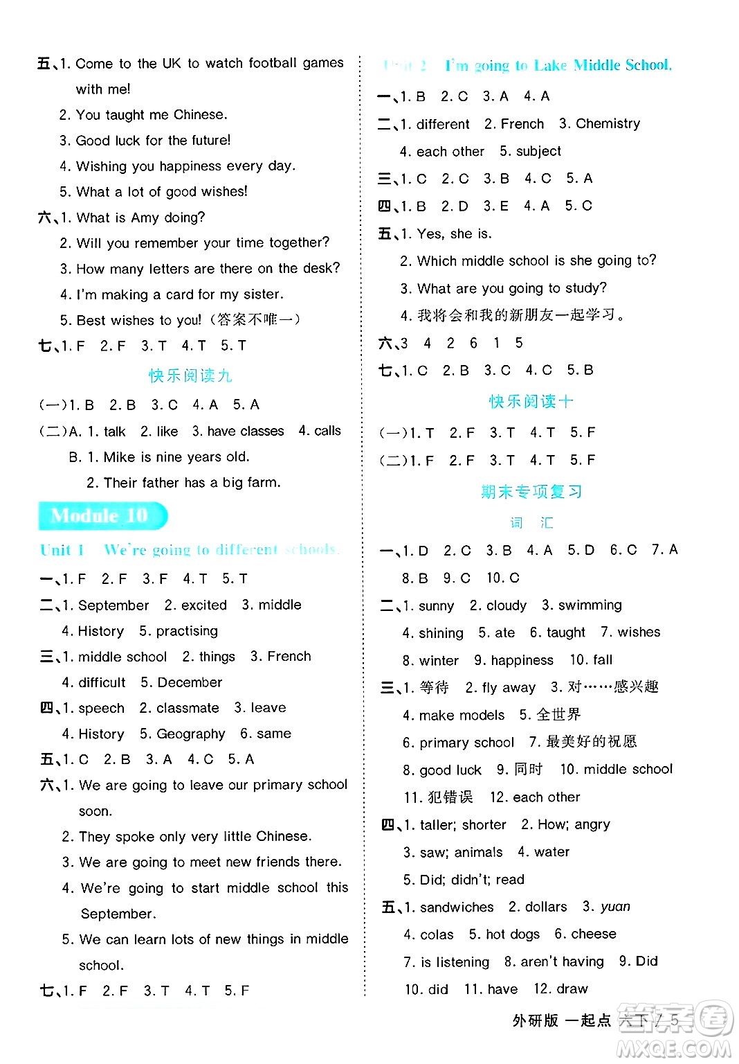 江西教育出版社2025年春陽光同學(xué)課時(shí)優(yōu)化作業(yè)六年級英語下冊外研版一起點(diǎn)答案