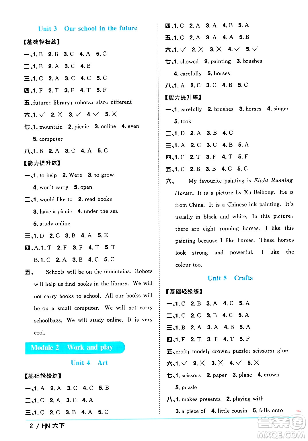江西教育出版社2025年春陽光同學課時優(yōu)化作業(yè)六年級英語下冊滬教牛津版答案