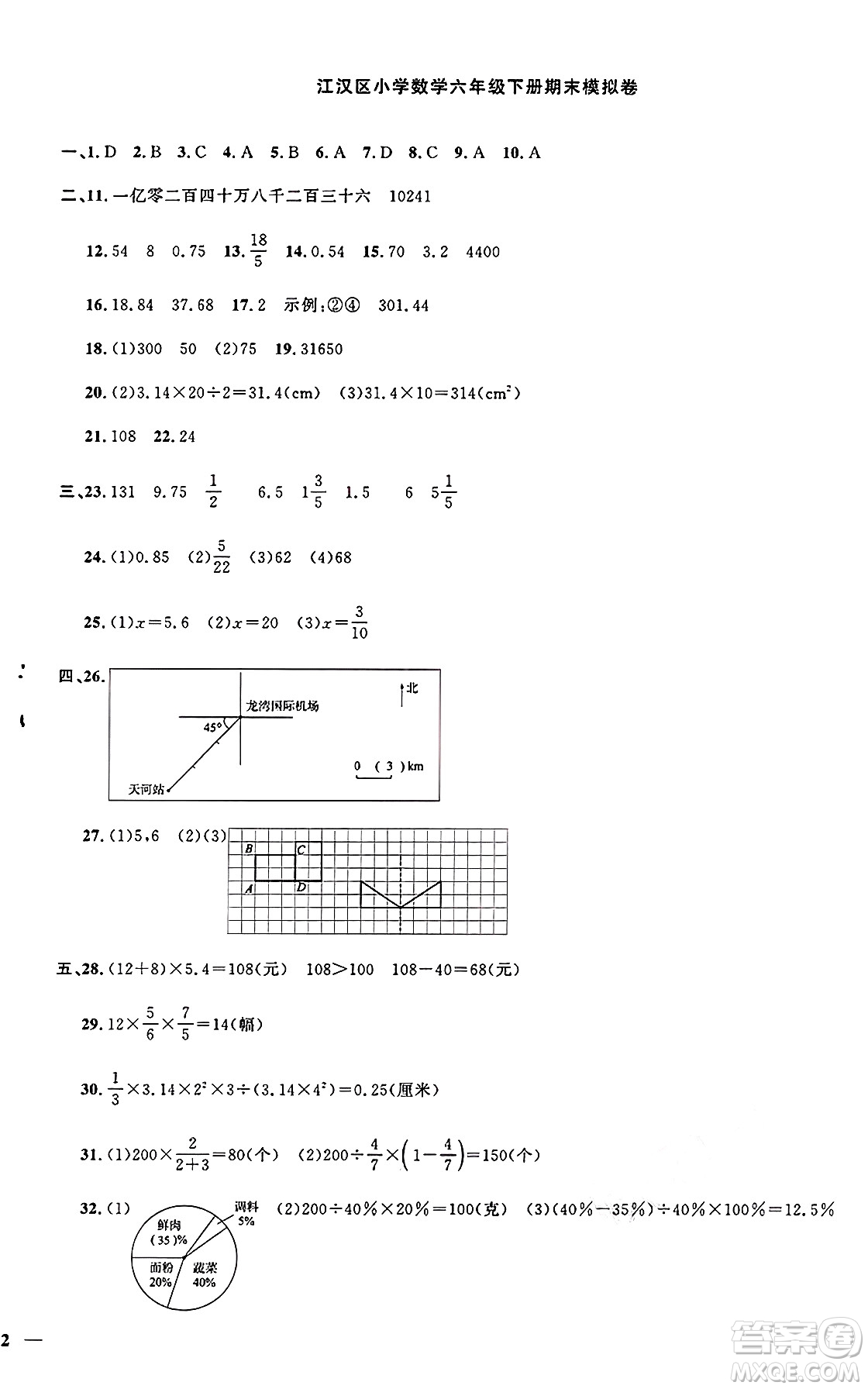 江西教育出版社2025年春陽光同學(xué)課時(shí)優(yōu)化作業(yè)六年級數(shù)學(xué)下冊人教版湖北專版答案
