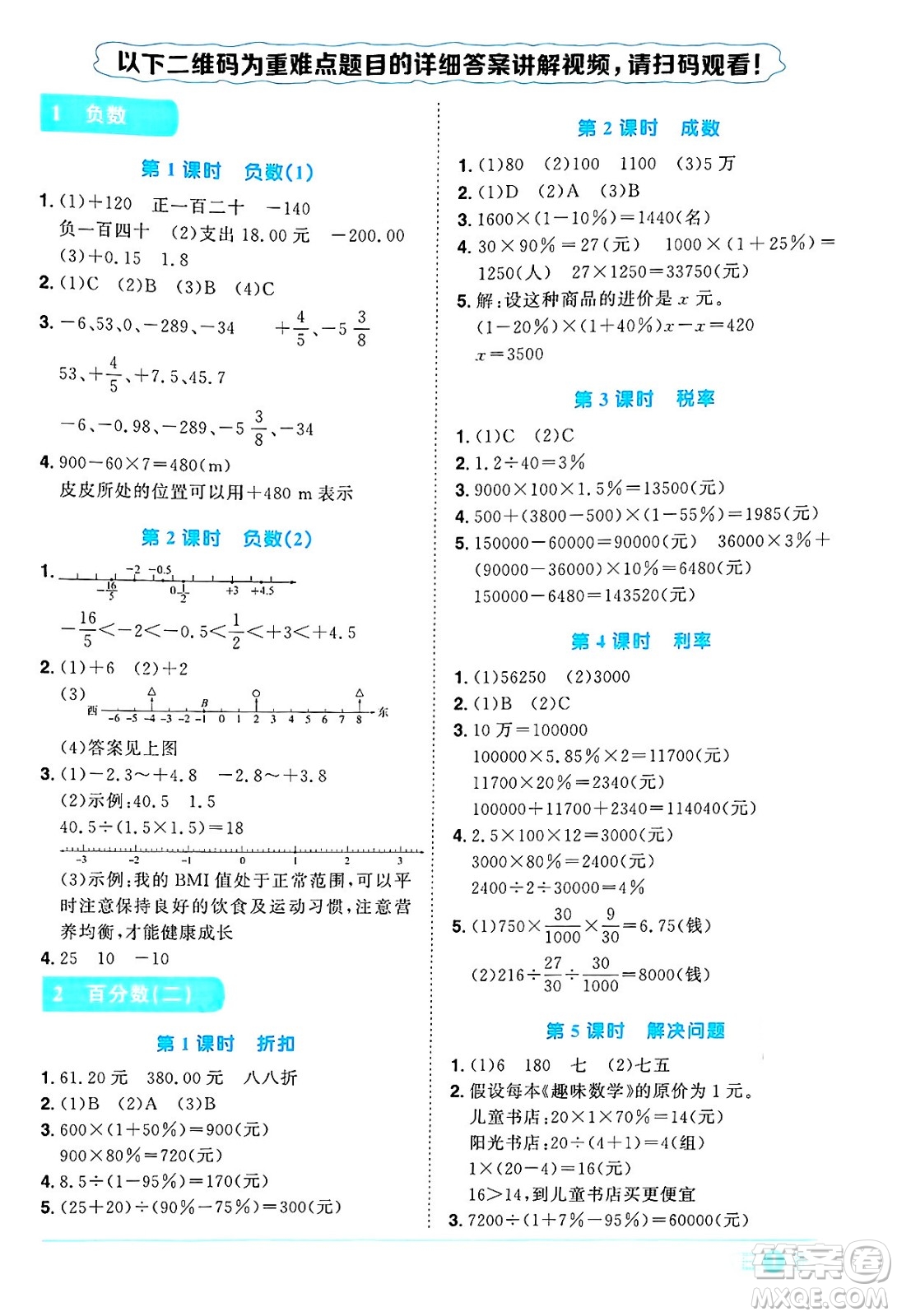 江西教育出版社2025年春陽光同學(xué)課時優(yōu)化作業(yè)六年級數(shù)學(xué)下冊人教版河北專版答案