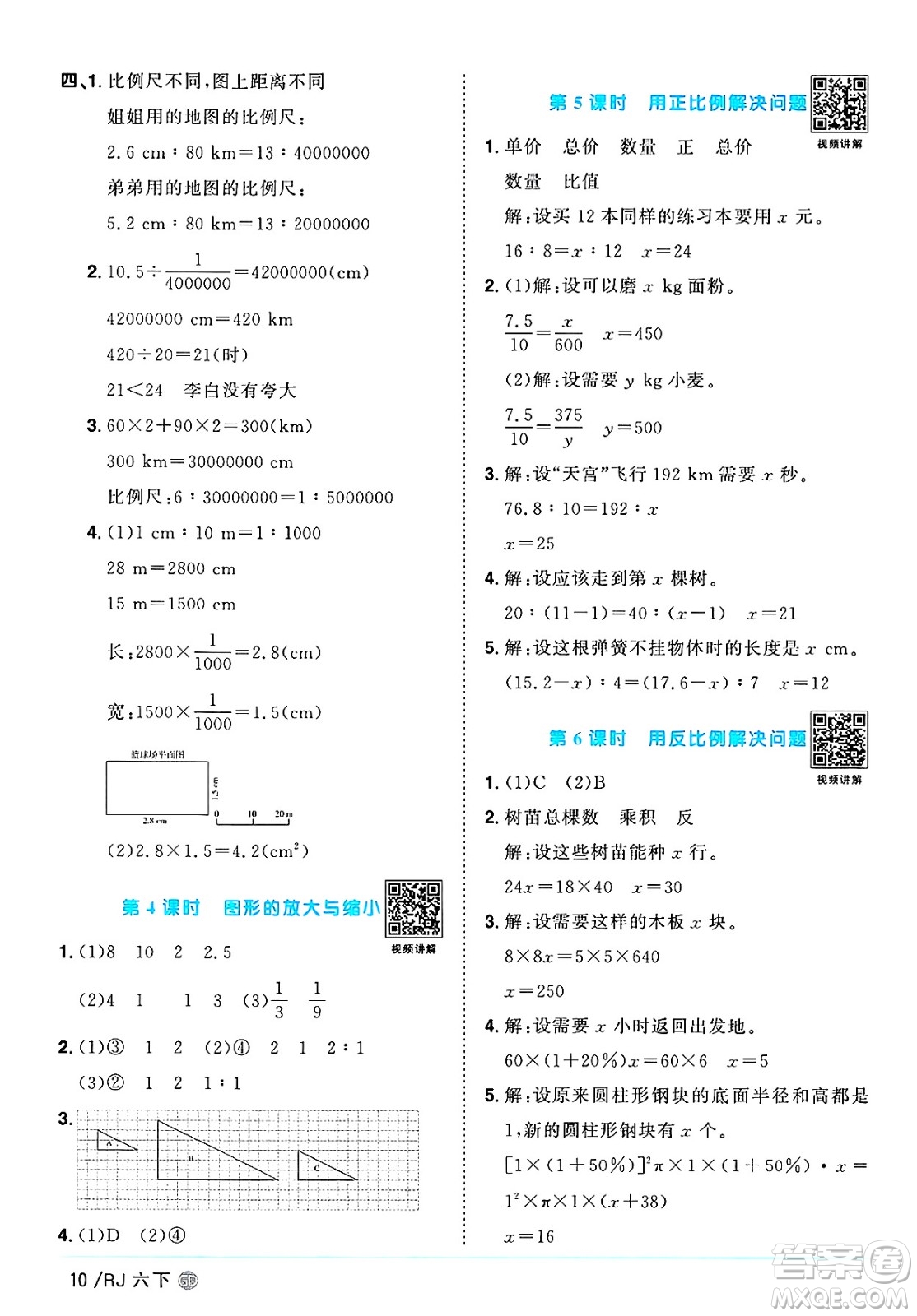 廣東人民出版社2025年春陽光同學課時優(yōu)化作業(yè)六年級數(shù)學下冊人教版廣東專版答案