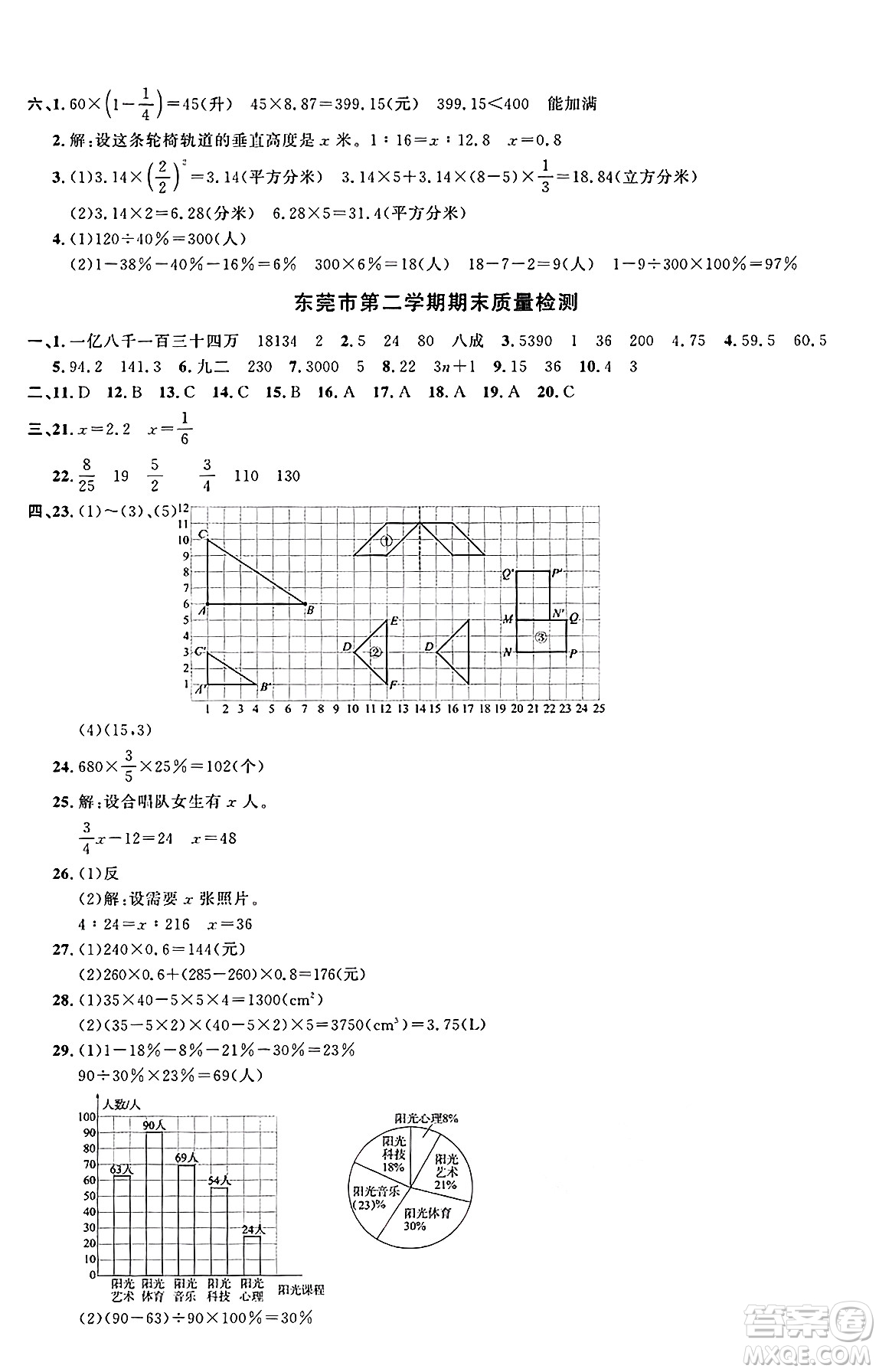 廣東人民出版社2025年春陽光同學課時優(yōu)化作業(yè)六年級數(shù)學下冊人教版廣東專版答案