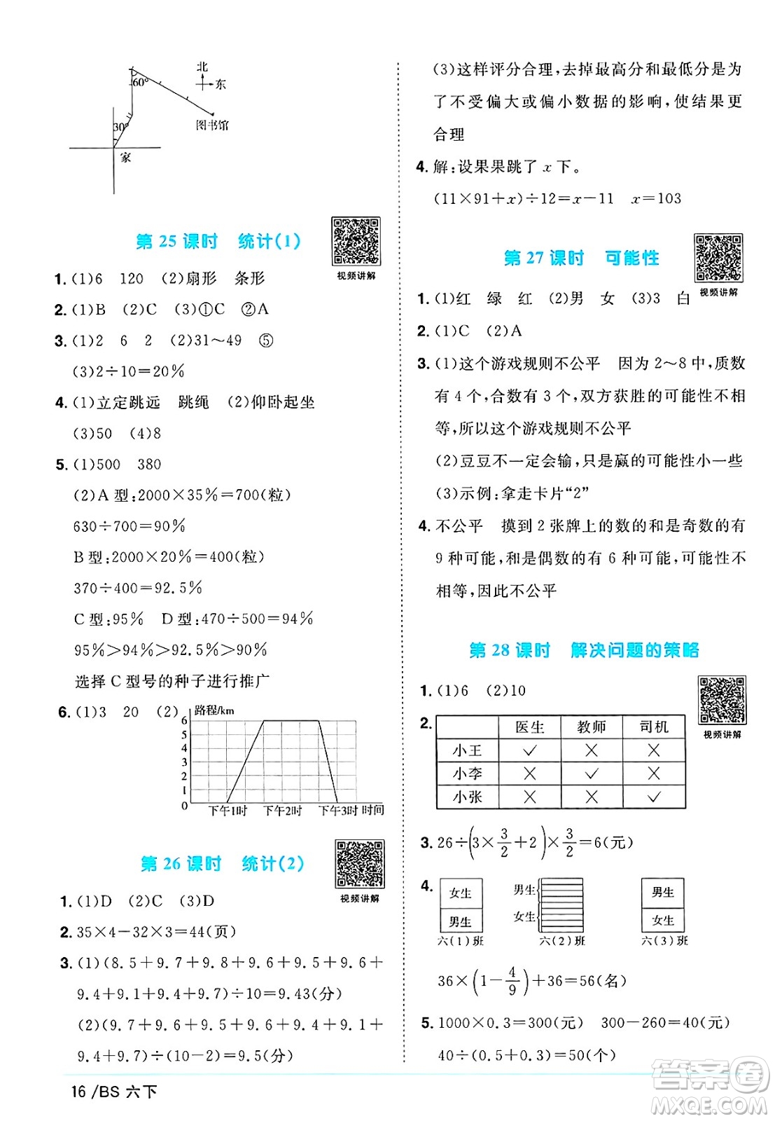 江西教育出版社2025年春陽光同學課時優(yōu)化作業(yè)六年級數(shù)學下冊北師大版陜西專版答案