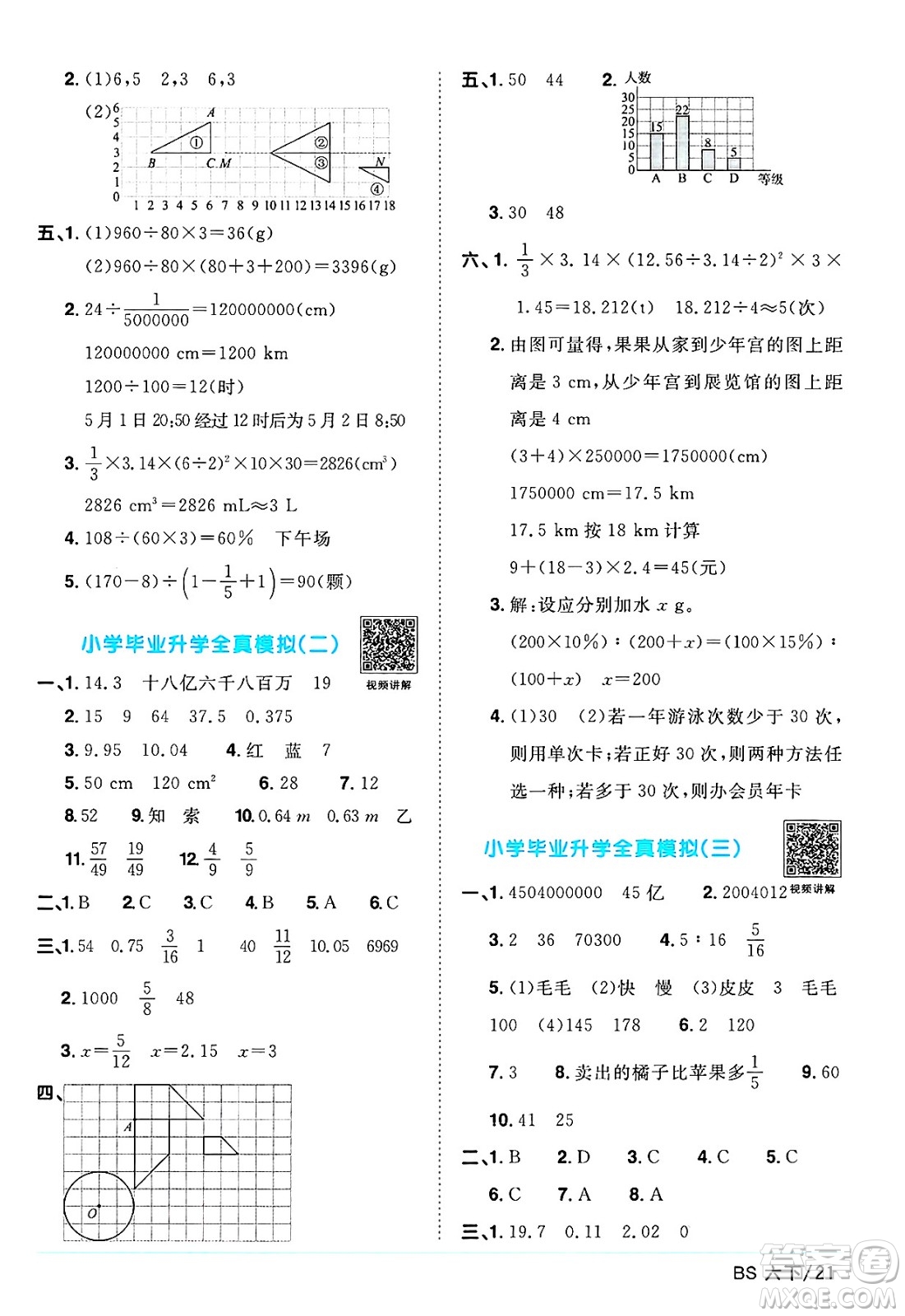 江西教育出版社2025年春陽光同學課時優(yōu)化作業(yè)六年級數(shù)學下冊北師大版陜西專版答案