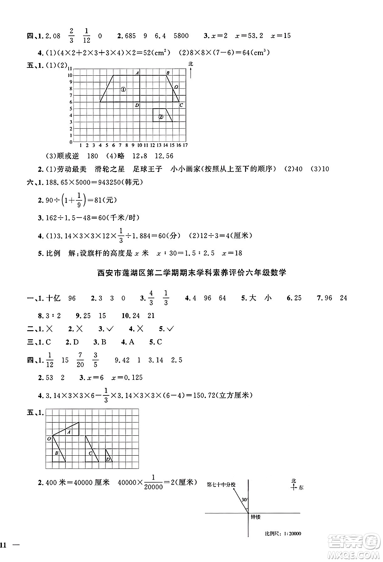 江西教育出版社2025年春陽光同學課時優(yōu)化作業(yè)六年級數(shù)學下冊北師大版陜西專版答案
