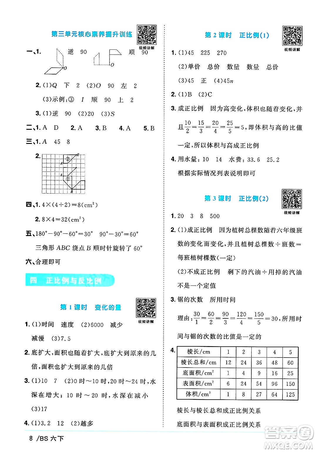 江西教育出版社2025年春陽光同學(xué)課時(shí)優(yōu)化作業(yè)六年級數(shù)學(xué)下冊北師大版廣東專版答案