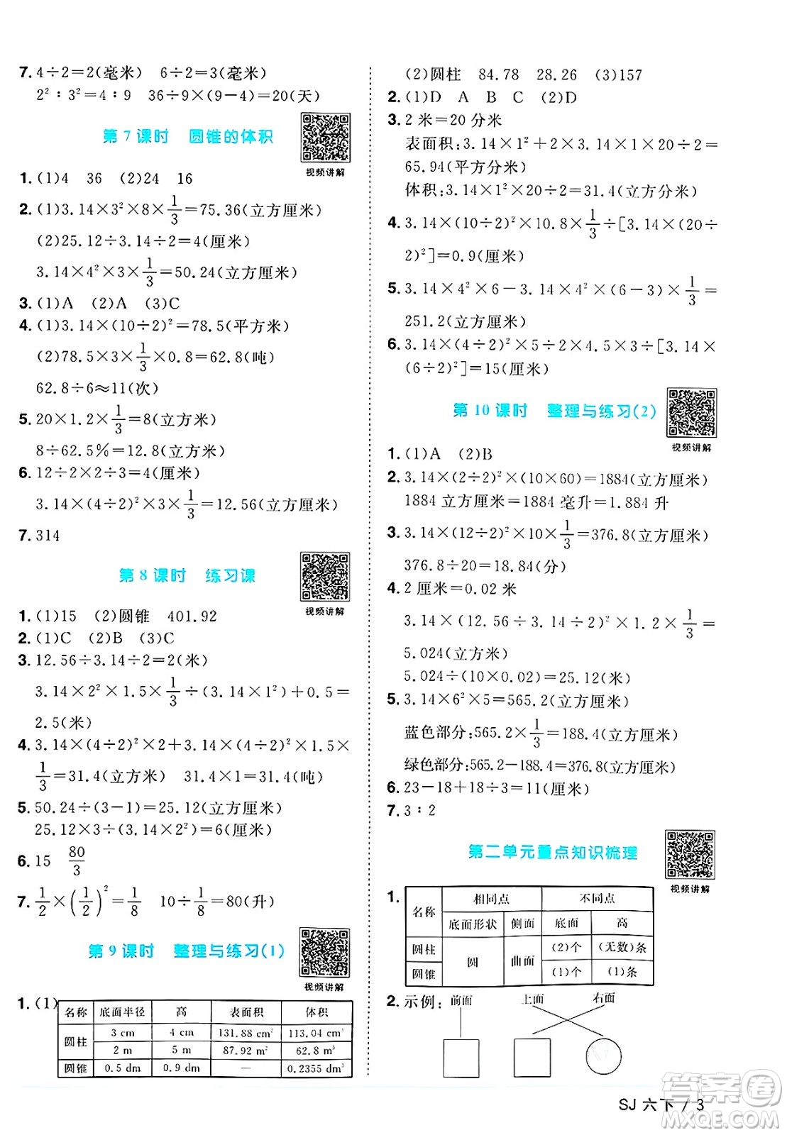 江西教育出版社2025年春陽光同學(xué)課時優(yōu)化作業(yè)六年級數(shù)學(xué)下冊蘇教版安徽專版答案