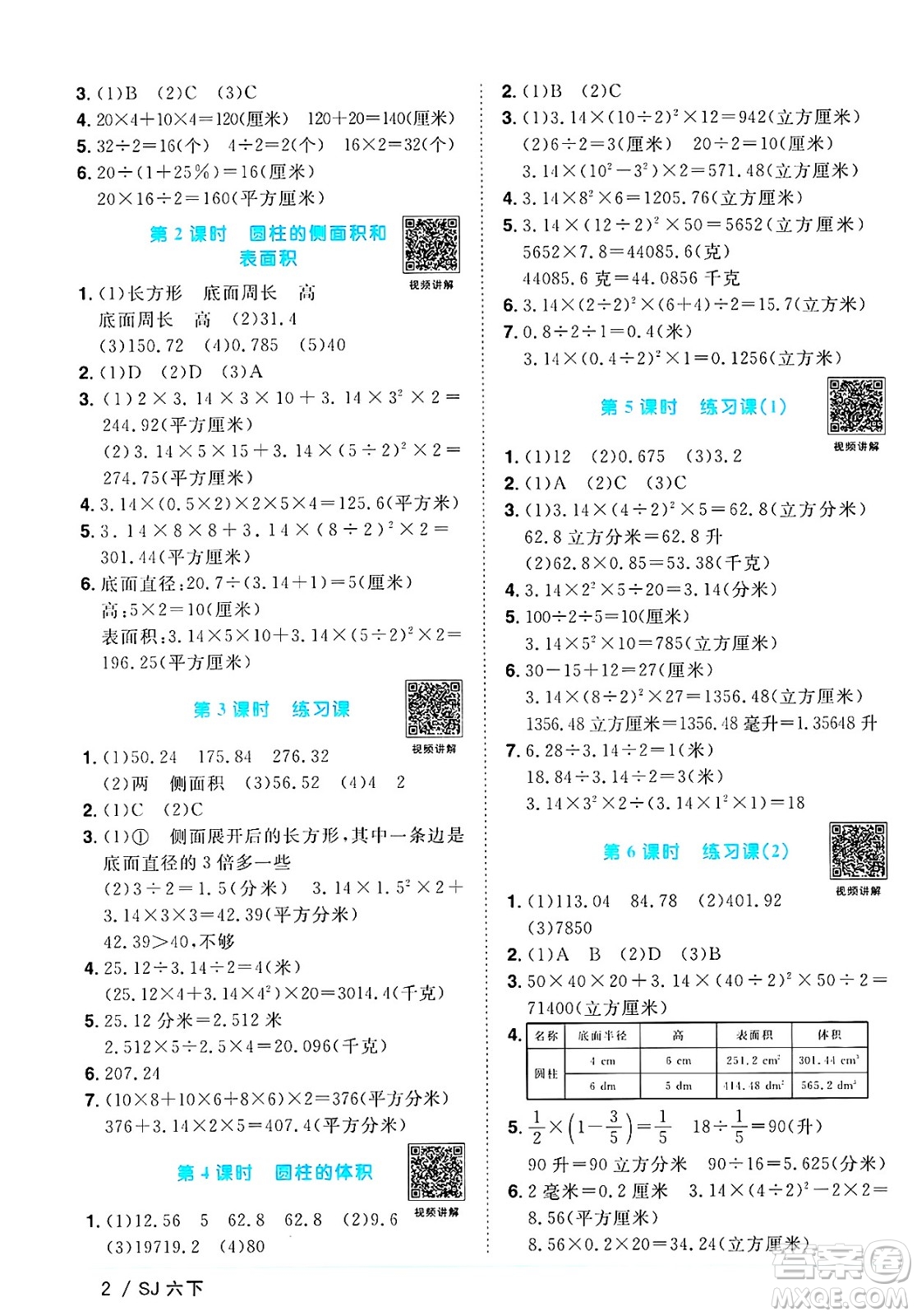 江西教育出版社2025年春陽光同學(xué)課時優(yōu)化作業(yè)六年級數(shù)學(xué)下冊蘇教版安徽專版答案