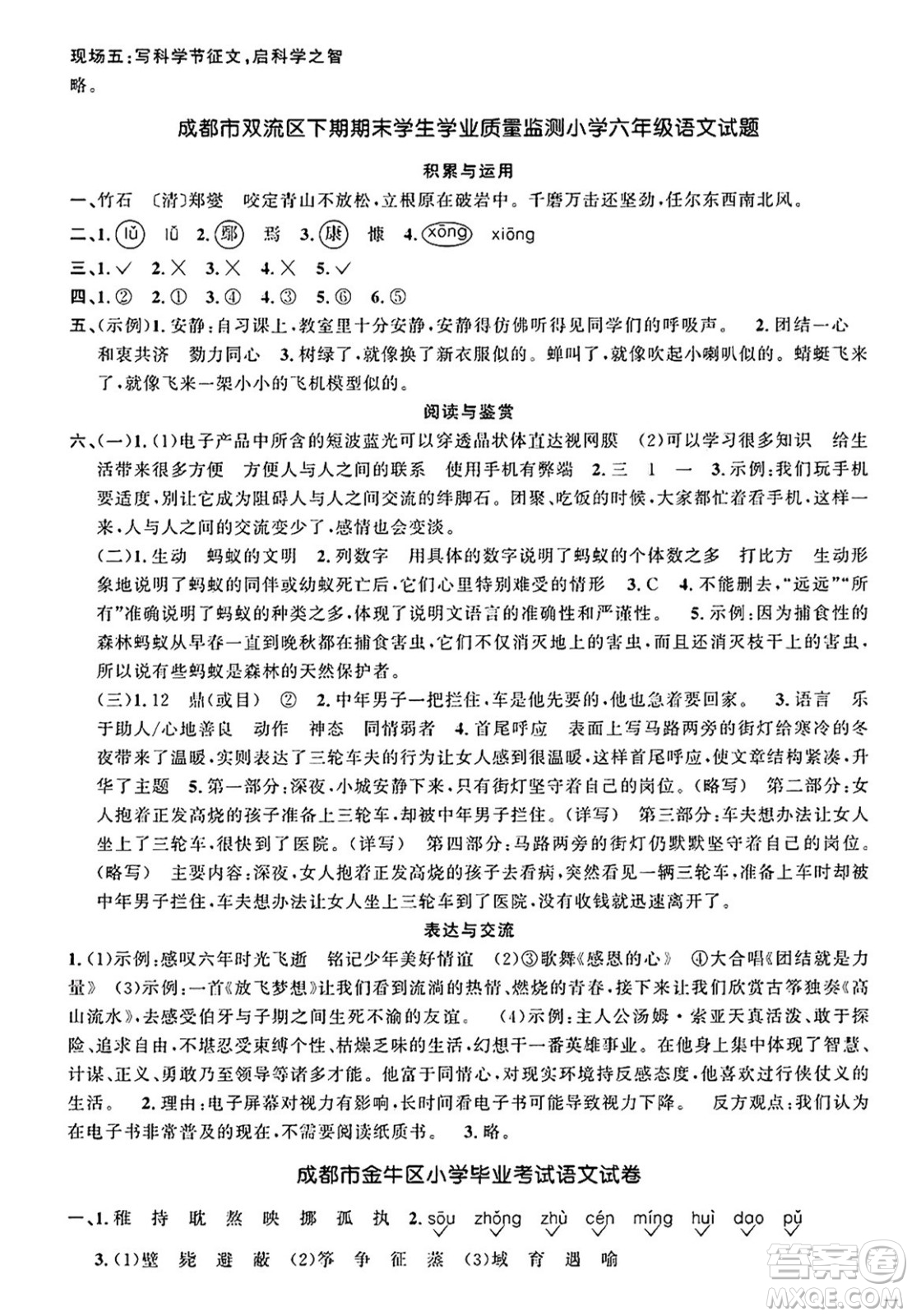 江西教育出版社2025年春陽(yáng)光同學(xué)課時(shí)優(yōu)化作業(yè)六年級(jí)語(yǔ)文下冊(cè)人教版四川專(zhuān)版答案