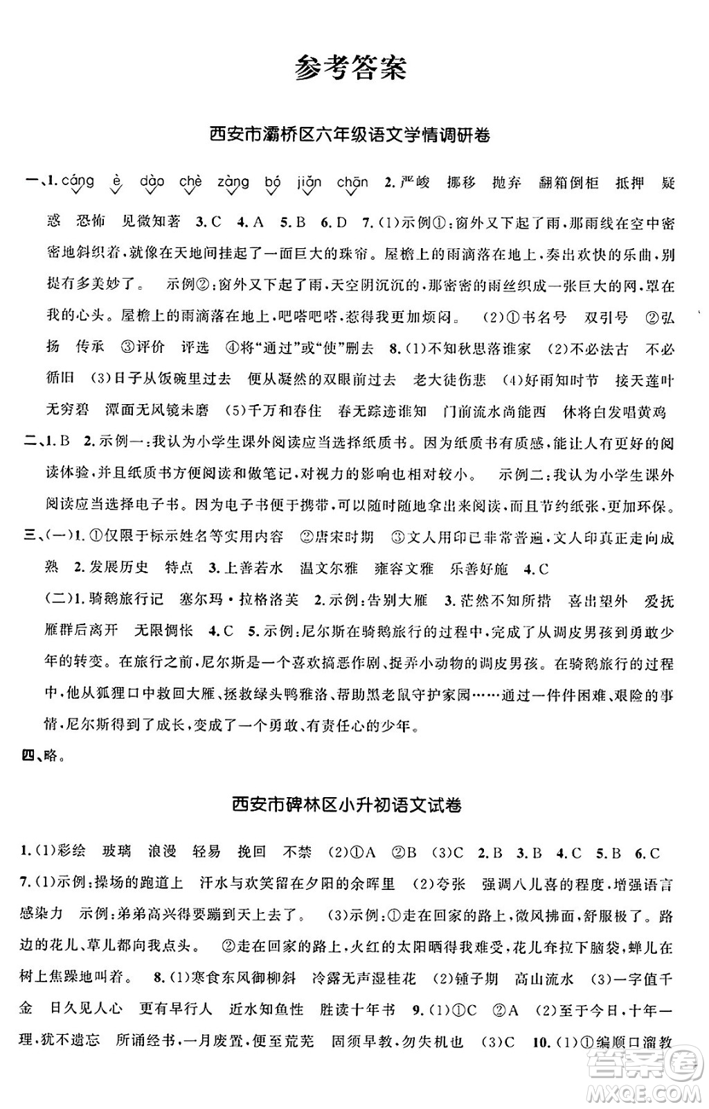 江西教育出版社2025年春陽(yáng)光同學(xué)課時(shí)優(yōu)化作業(yè)六年級(jí)語(yǔ)文下冊(cè)人教版陜西專(zhuān)版答案
