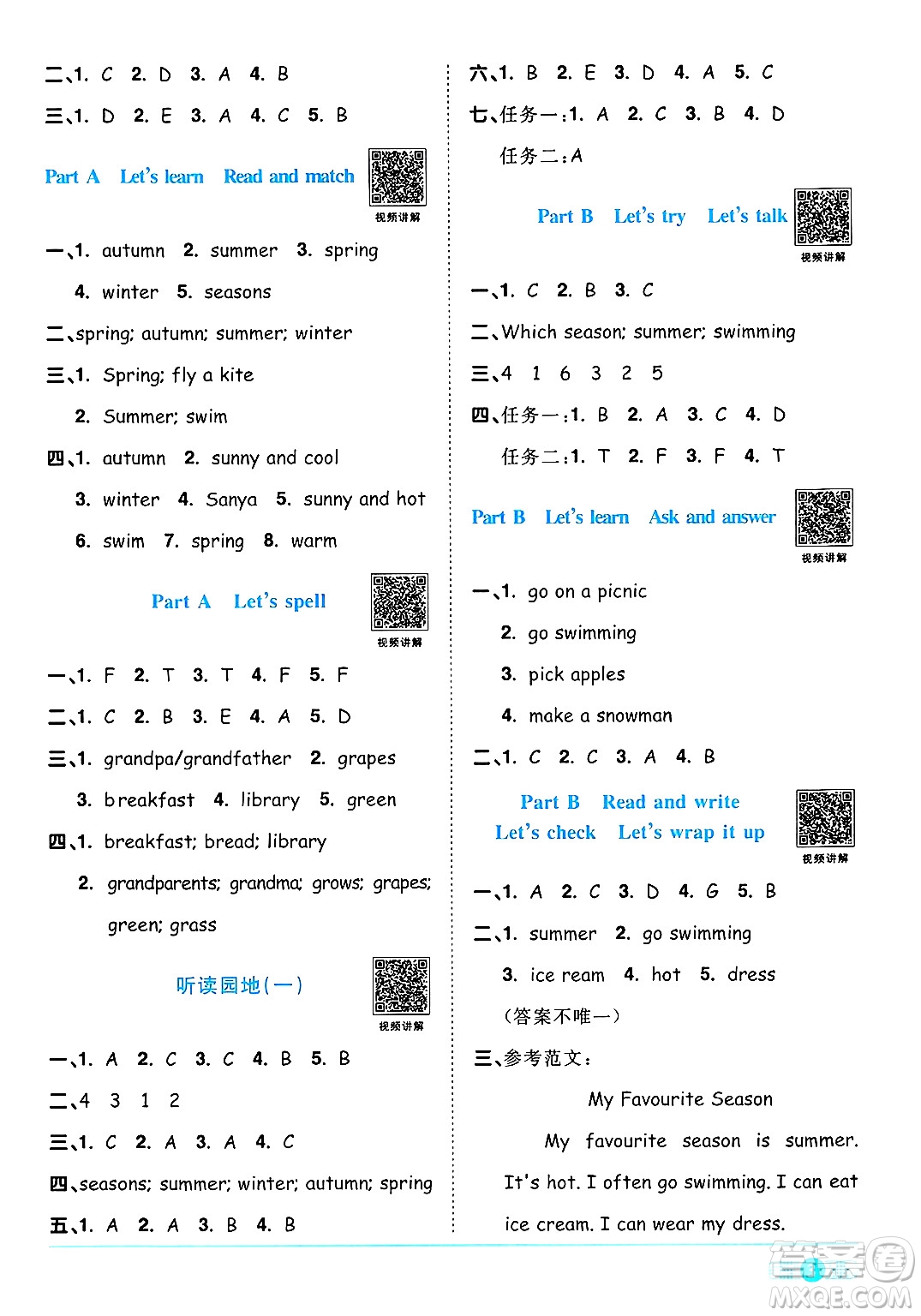 江西教育出版社2025年春陽光同學(xué)課時(shí)優(yōu)化作業(yè)五年級(jí)英語下冊(cè)人教PEP版答案