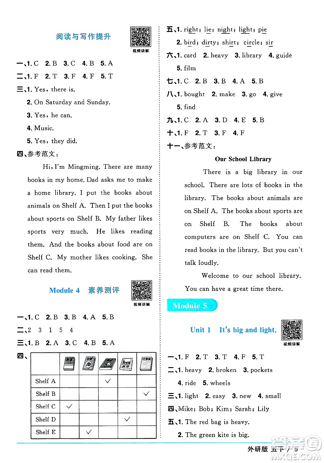 江西教育出版社2025年春陽光同學(xué)課時優(yōu)化作業(yè)五年級英語下冊外研版三起點答案