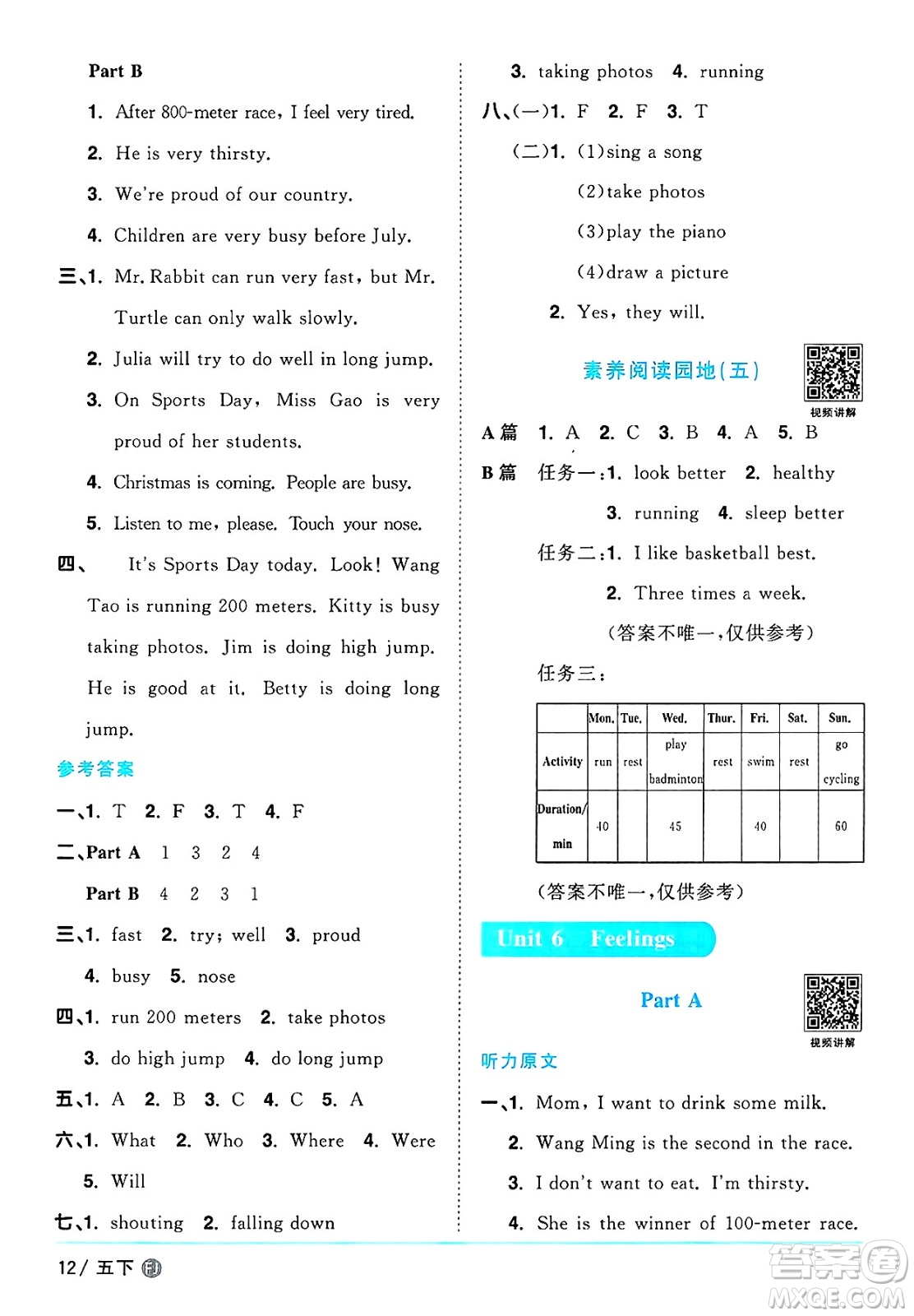 江西教育出版社2025年春陽(yáng)光同學(xué)課時(shí)優(yōu)化作業(yè)五年級(jí)英語(yǔ)下冊(cè)閩教版福建專版答案