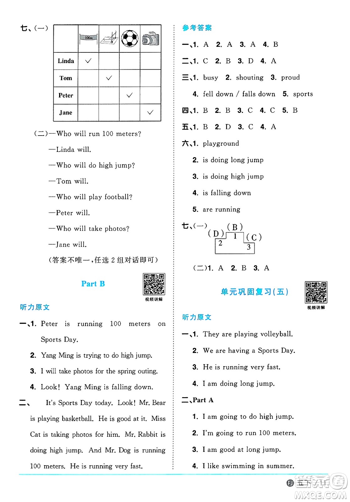 江西教育出版社2025年春陽(yáng)光同學(xué)課時(shí)優(yōu)化作業(yè)五年級(jí)英語(yǔ)下冊(cè)閩教版福建專版答案