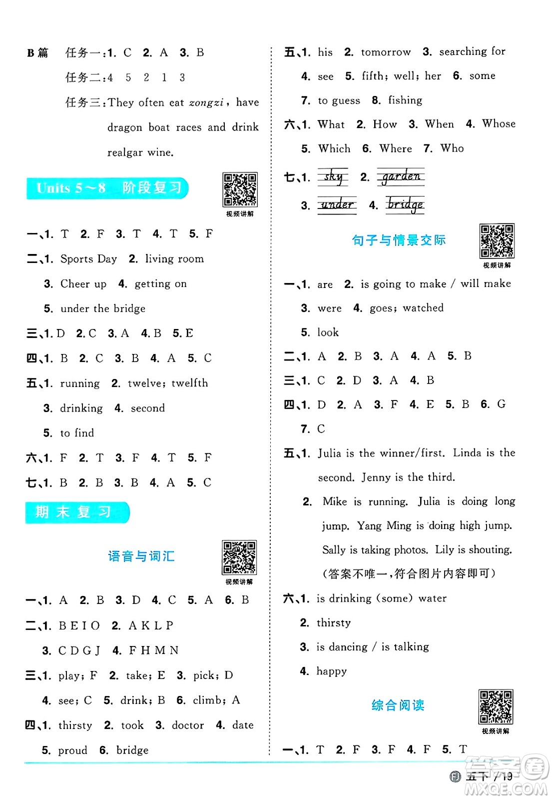 江西教育出版社2025年春陽(yáng)光同學(xué)課時(shí)優(yōu)化作業(yè)五年級(jí)英語(yǔ)下冊(cè)閩教版福建專版答案