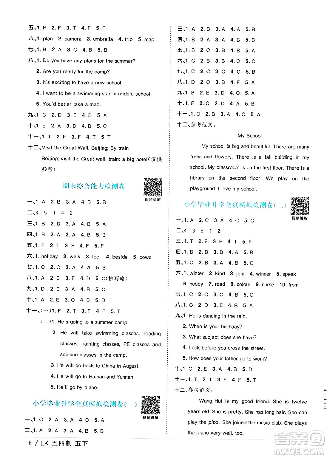 江西教育出版社2025年春陽(yáng)光同學(xué)課時(shí)優(yōu)化作業(yè)五年級(jí)英語(yǔ)下冊(cè)魯科版五四制答案