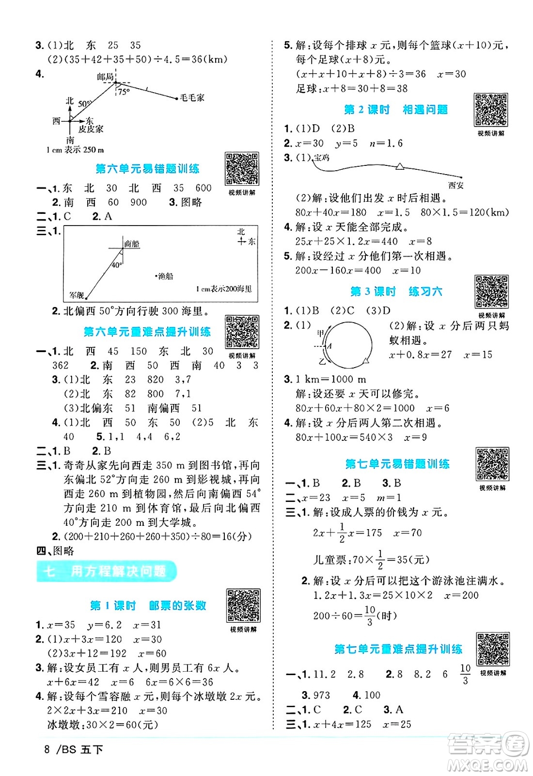 江西教育出版社2025年春陽(yáng)光同學(xué)課時(shí)優(yōu)化作業(yè)五年級(jí)數(shù)學(xué)下冊(cè)北師大版陜西專版答案