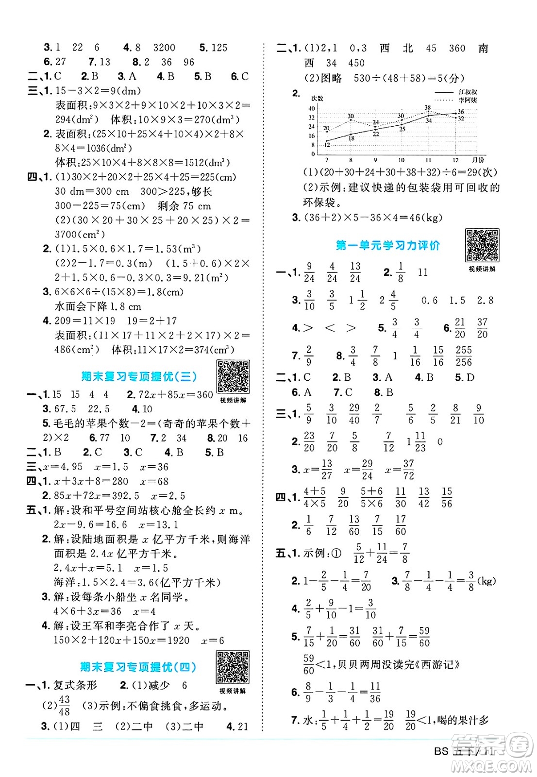 江西教育出版社2025年春陽(yáng)光同學(xué)課時(shí)優(yōu)化作業(yè)五年級(jí)數(shù)學(xué)下冊(cè)北師大版陜西專版答案