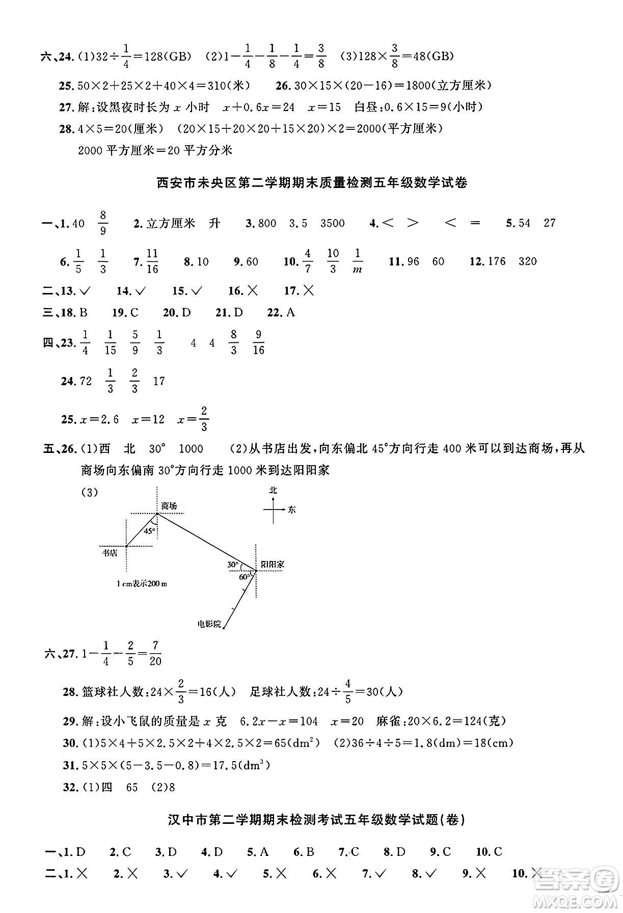 江西教育出版社2025年春陽(yáng)光同學(xué)課時(shí)優(yōu)化作業(yè)五年級(jí)數(shù)學(xué)下冊(cè)北師大版陜西專版答案