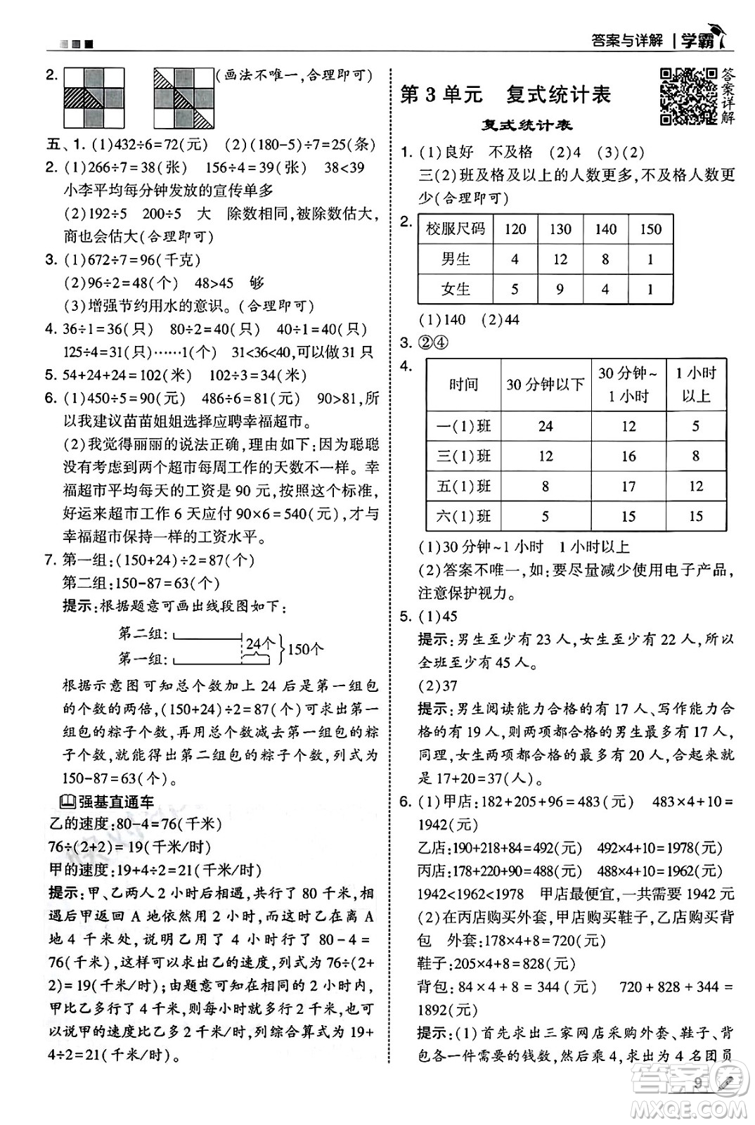 河海大學(xué)出版社2025年春5星學(xué)霸三年級數(shù)學(xué)下冊人教版答案