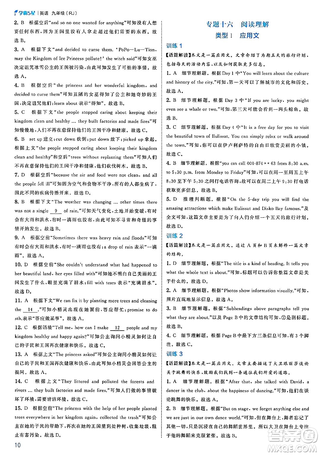 河海大學出版社2025年春初中5星學霸九年級英語下冊人教版答案