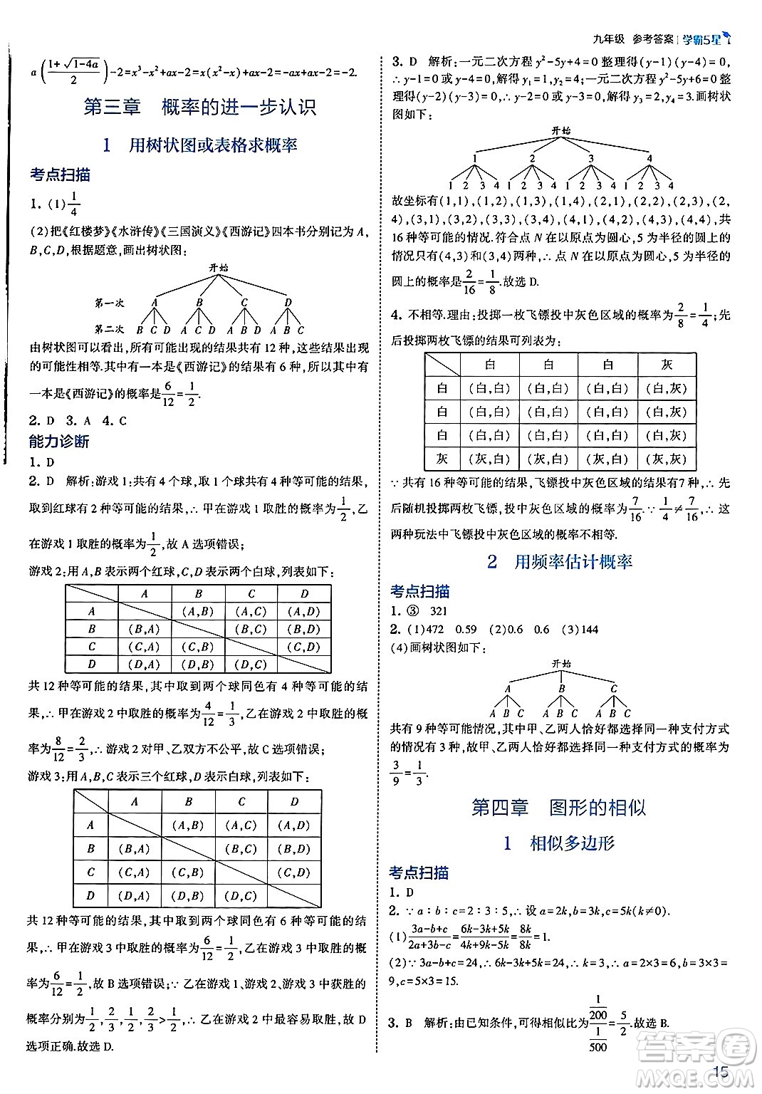 河海大學(xué)出版社2025年春初中5星學(xué)霸九年級數(shù)學(xué)下冊北師大版答案