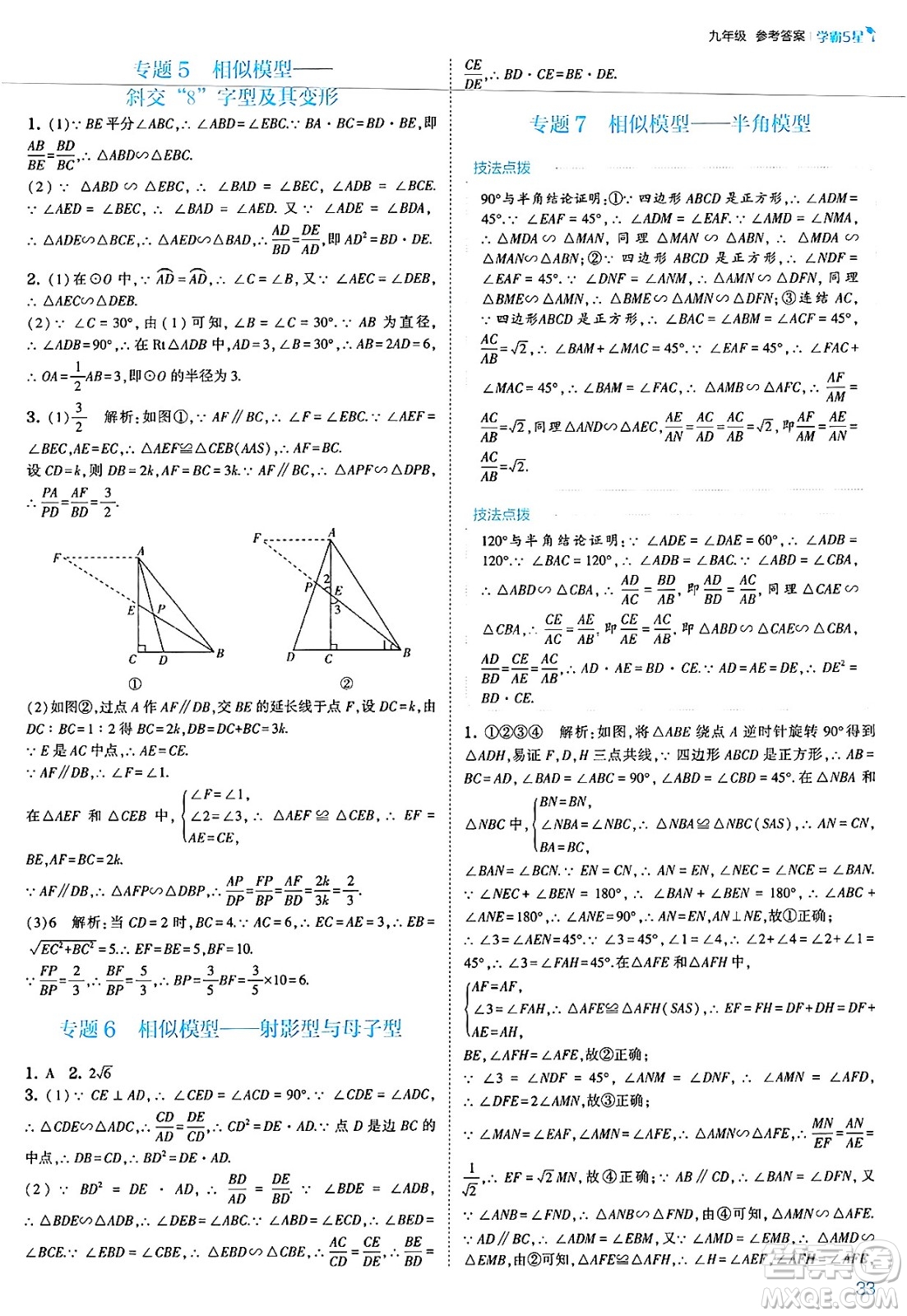 河海大學出版社2025年春初中5星學霸九年級數(shù)學下冊浙教版答案