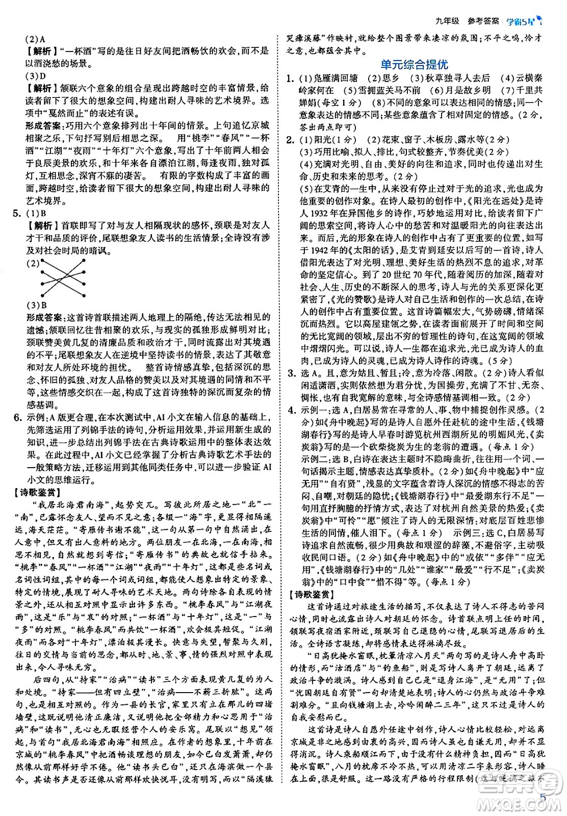 河海大學(xué)出版社2025年春初中5星學(xué)霸九年級語文下冊通用版答案