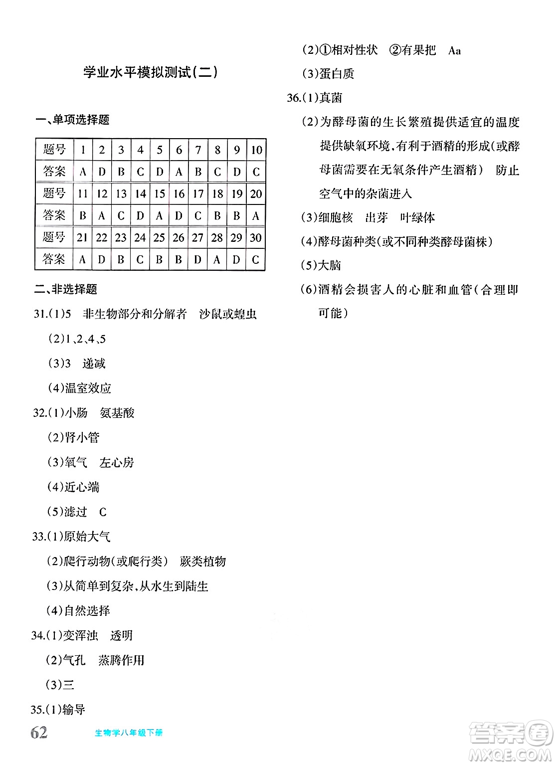 新疆青少年出版社2025年春優(yōu)學(xué)1+1評(píng)價(jià)與測(cè)試八年級(jí)生物下冊(cè)通用版答案