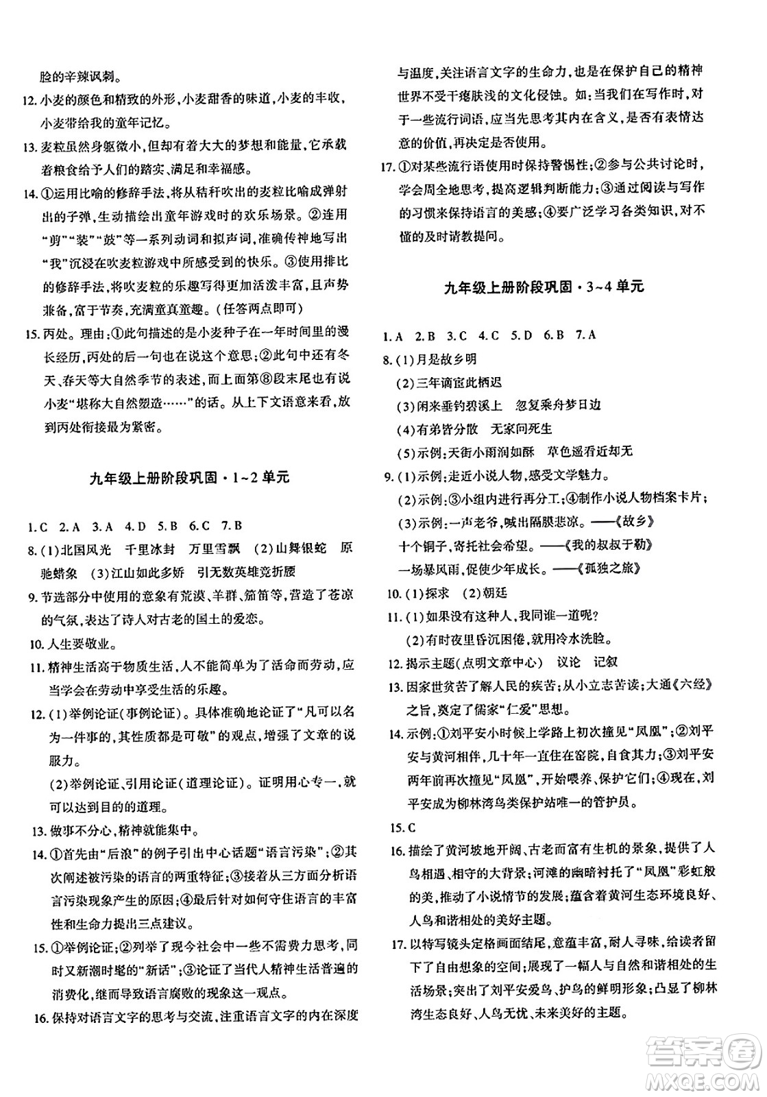 新疆青少年出版社2025年春優(yōu)學1+1評價與測試九年級語文下冊通用版答案