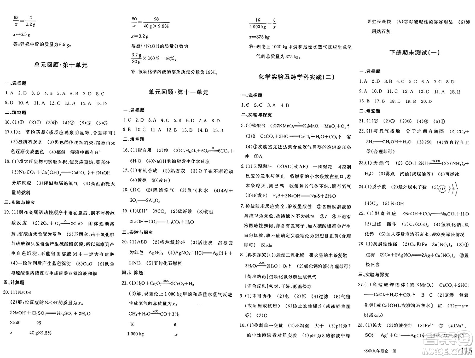 新疆青少年出版社2025年春優(yōu)學1+1評價與測試九年級化學下冊通用版答案