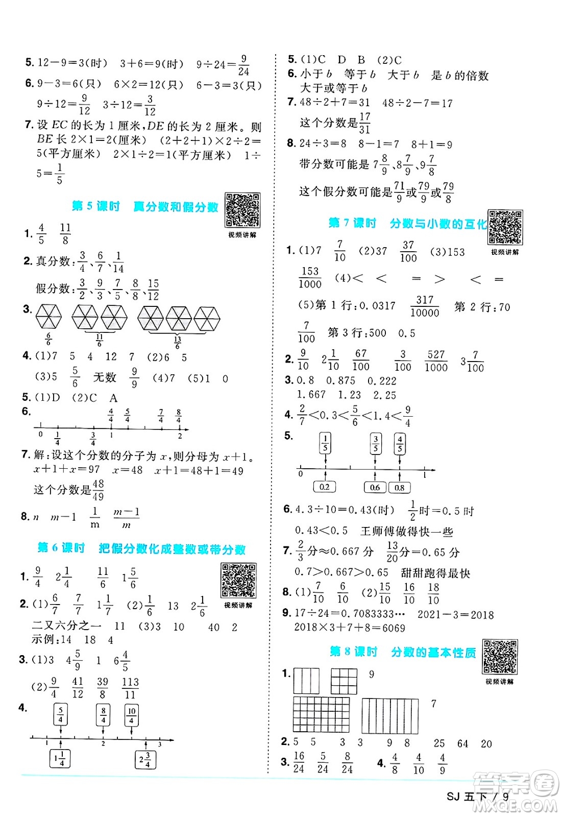 江西教育出版社2025年春陽光同學(xué)課時優(yōu)化作業(yè)五年級數(shù)學(xué)下冊蘇教版安徽專版答案