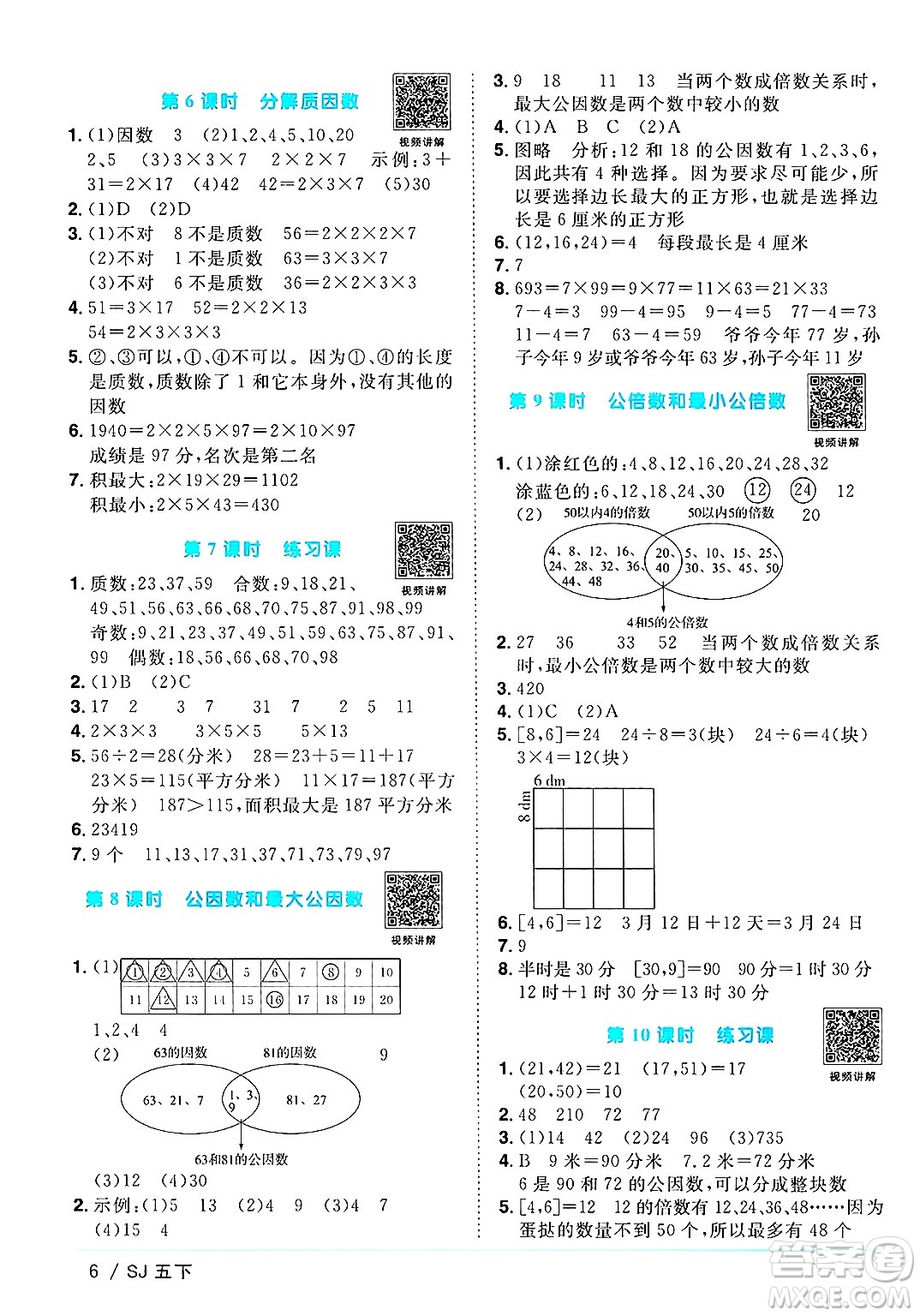 江西教育出版社2025年春陽光同學(xué)課時優(yōu)化作業(yè)五年級數(shù)學(xué)下冊蘇教版安徽專版答案