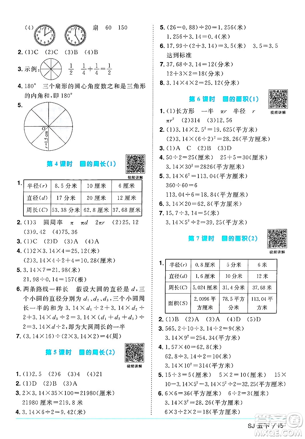 江西教育出版社2025年春陽光同學(xué)課時優(yōu)化作業(yè)五年級數(shù)學(xué)下冊蘇教版安徽專版答案