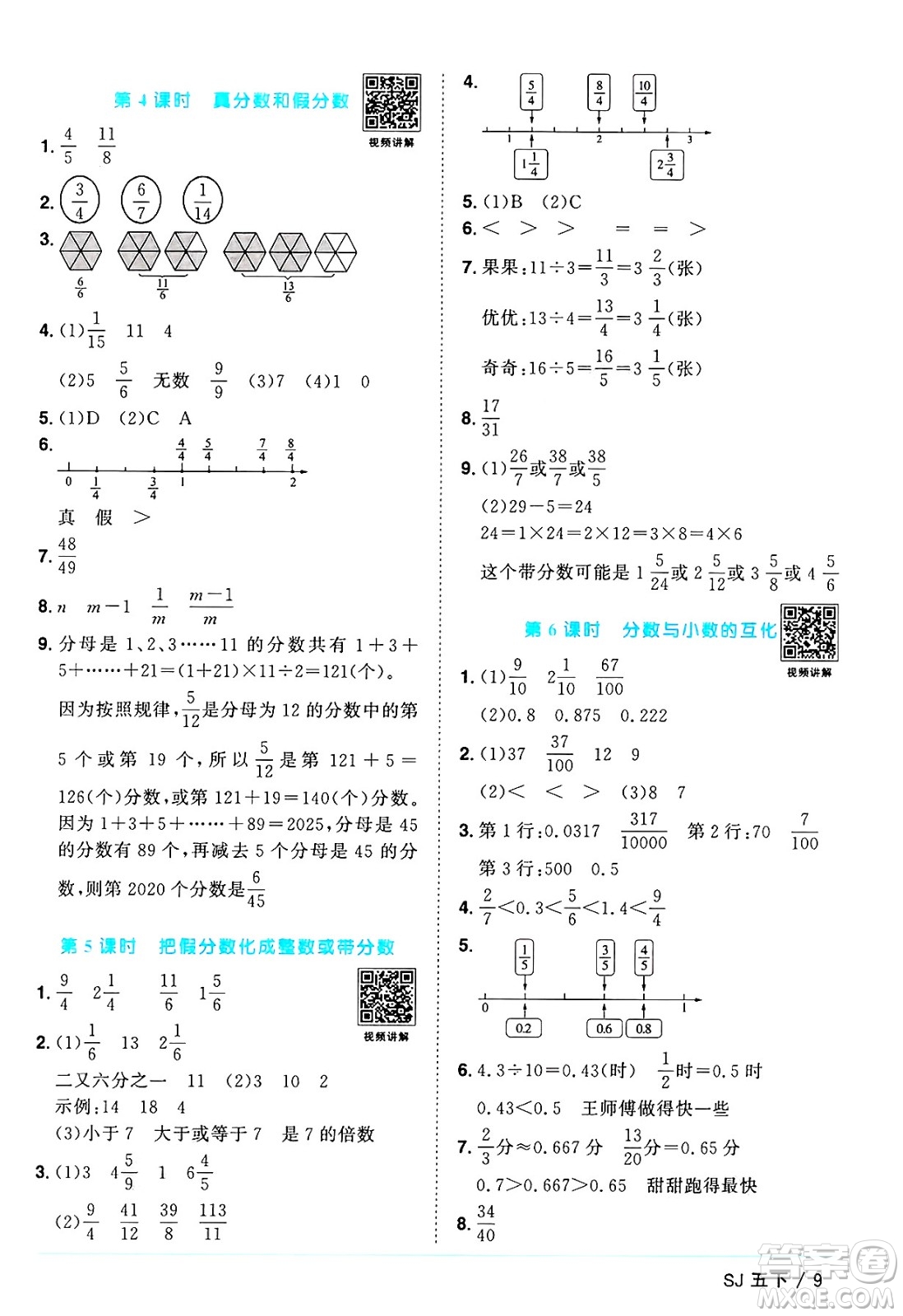 江西教育出版社2025年春陽光同學(xué)課時(shí)優(yōu)化作業(yè)五年級數(shù)學(xué)下冊蘇教版蘇南專版答案